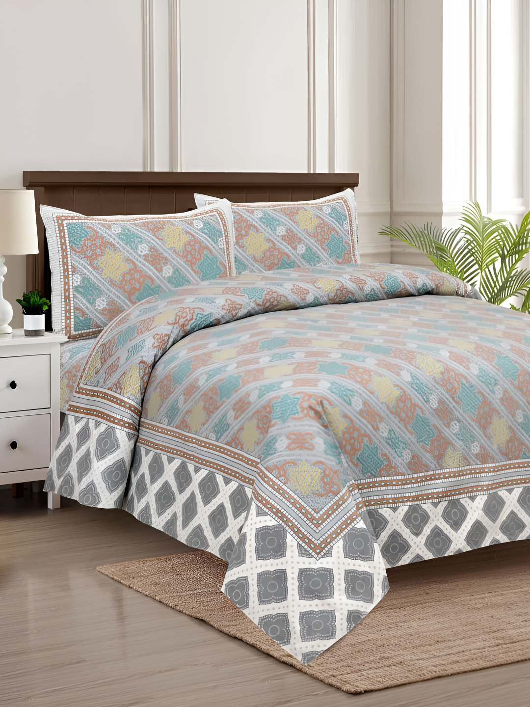 BED-SHEET.COM Grey & White Ethnic Motifs King Bedsheet with 2 Pillow Covers 
BED-SHEET.COM Grey & White Ethnic Motifs King Bedsheet with 2 Pillow Covers