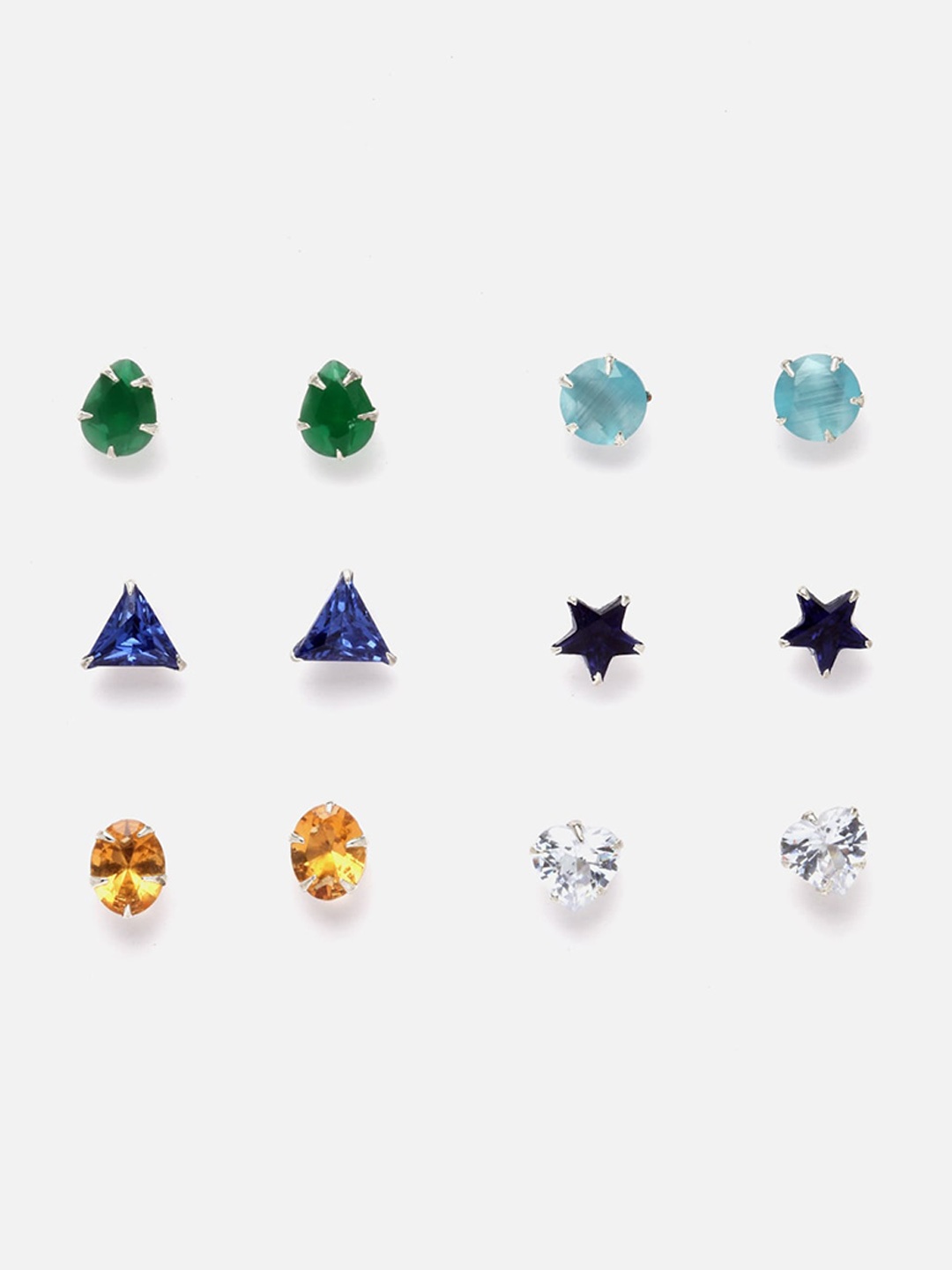 DressBerry Set Of 6 Rhodium-Plated American Diamond-Studded Geometric Studs Earrings, Blue
DressBerry Set Of 6 Rhodium-Plated American Diamond-Studded Geometric Studs Earrings, Blue