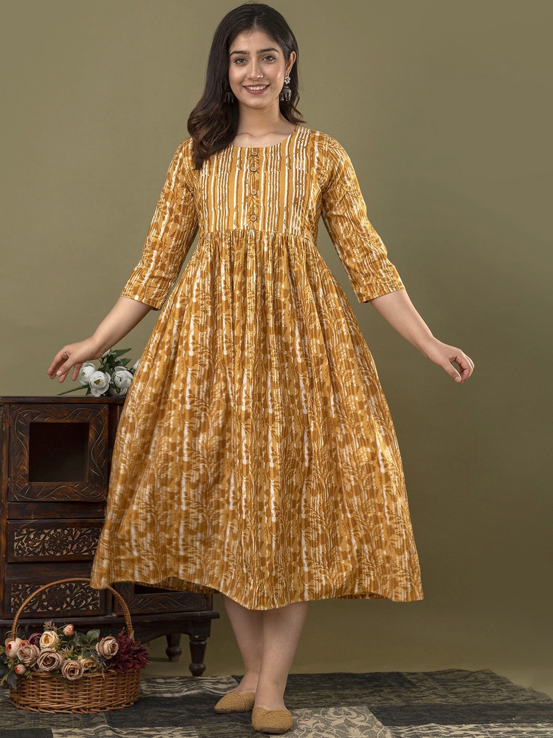 CELEBRAVO Floral Printed Cotton Fit & Flared Maternity & Feeding Midi Ethnic Dresses, Yellow
CELEBRAVO Floral Printed Cotton Fit & Flared Maternity & Feeding Midi Ethnic Dresses, Yellow