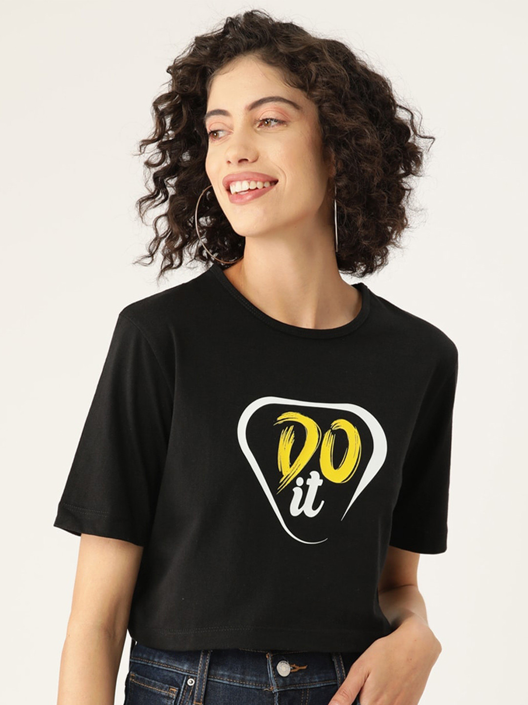 Slenor Women Typography Printed Pure Cotton Crop T-shirt, Black
Slenor Women Typography Printed Pure Cotton Crop T-shirt, Black