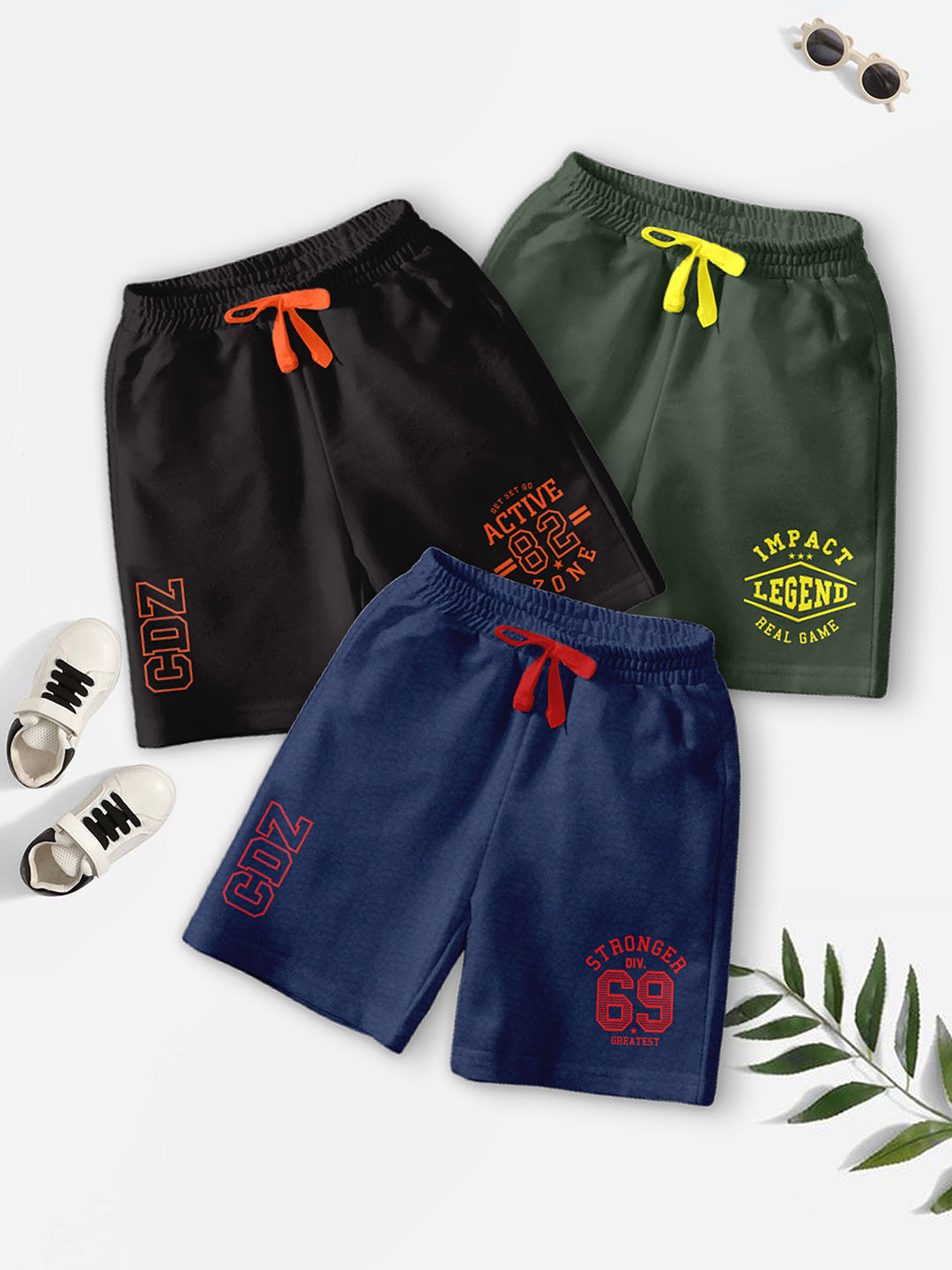 CODEZ Boys Pack Of 3 Typography Printed Mid-Rise Breathable Outdoor Casual Shorts, Green 
CODEZ Boys Pack Of 3 Typography Printed Mid-Rise Breathable Outdoor Casual Shorts, Green