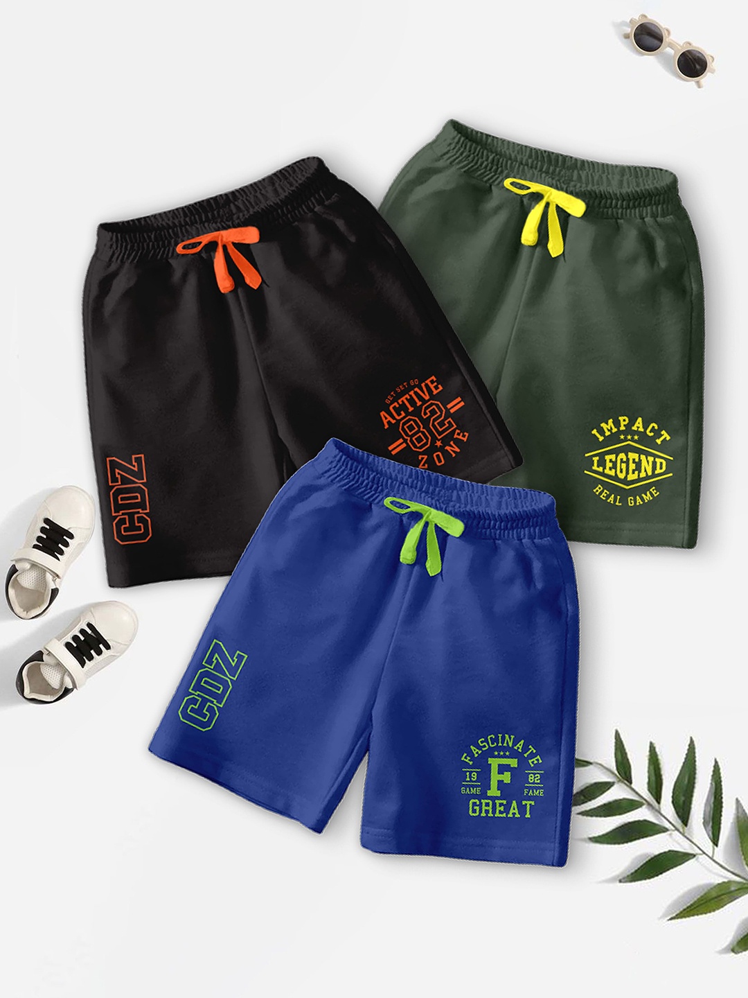 CODEZ Boys Pack Of 3 Typography Printed Mid-Rise Outdoor Casual Regular Shorts, Green
CODEZ Boys Pack Of 3 Typography Printed Mid-Rise Outdoor Casual Regular Shorts, Green
