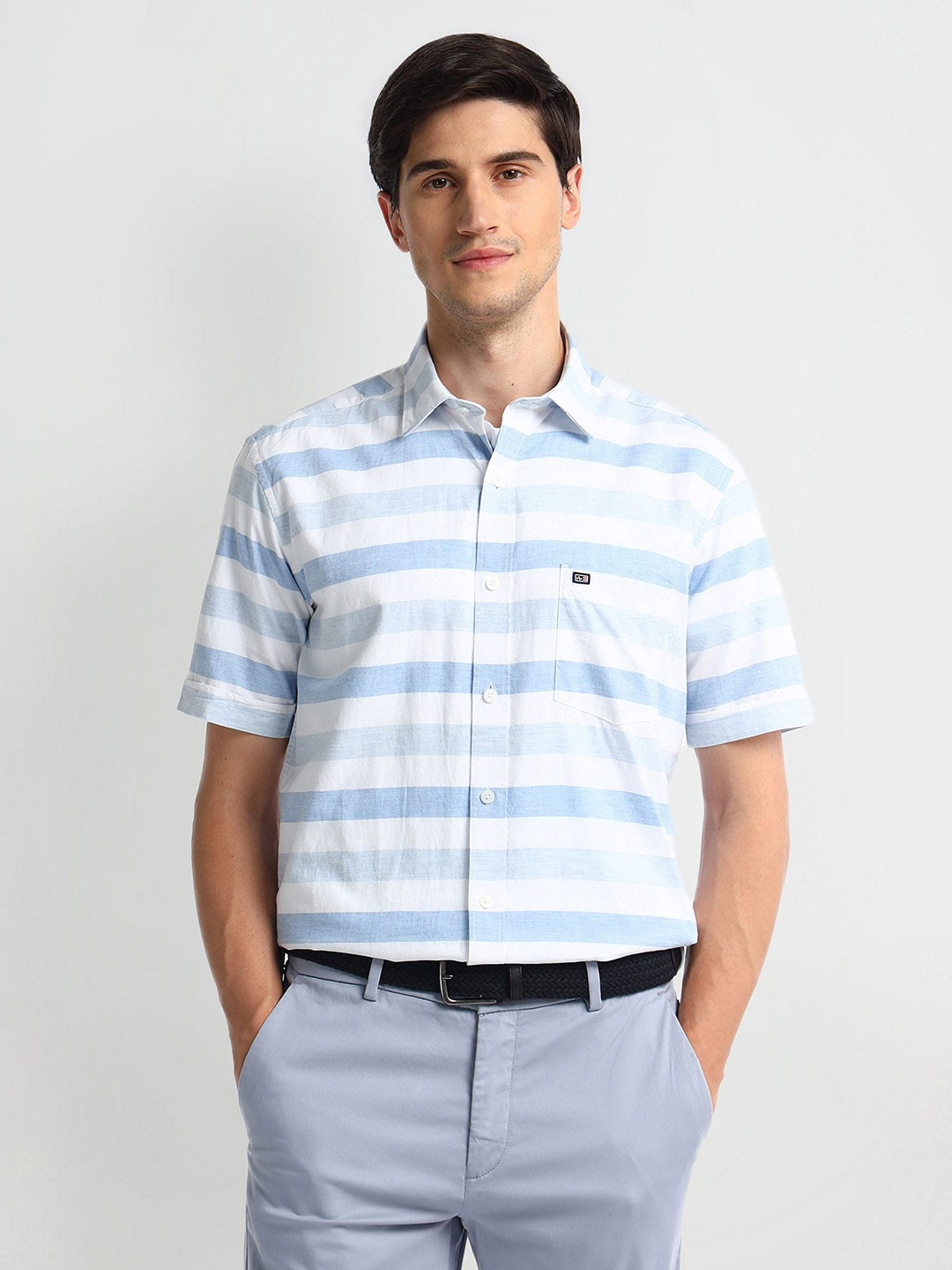 Arrow Sport Horizontal Striped Spread Collar Short Sleeves Cotton Casual Shirt, White
Arrow Sport Horizontal Striped Spread Collar Short Sleeves Cotton Casual Shirt, White