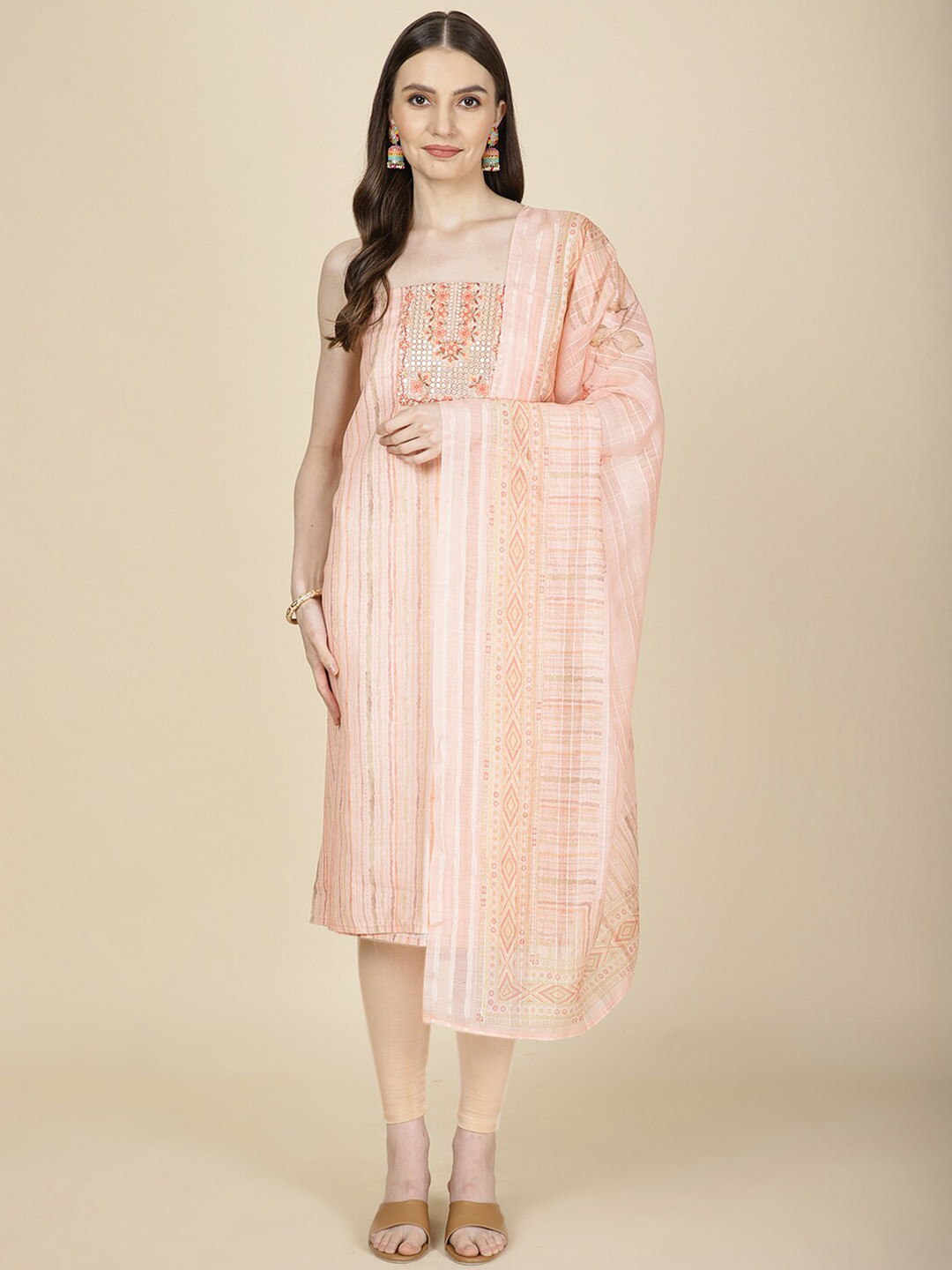 Meena Bazaar Printed Unstitched Dress Material, Peach 
Meena Bazaar Printed Unstitched Dress Material, Peach