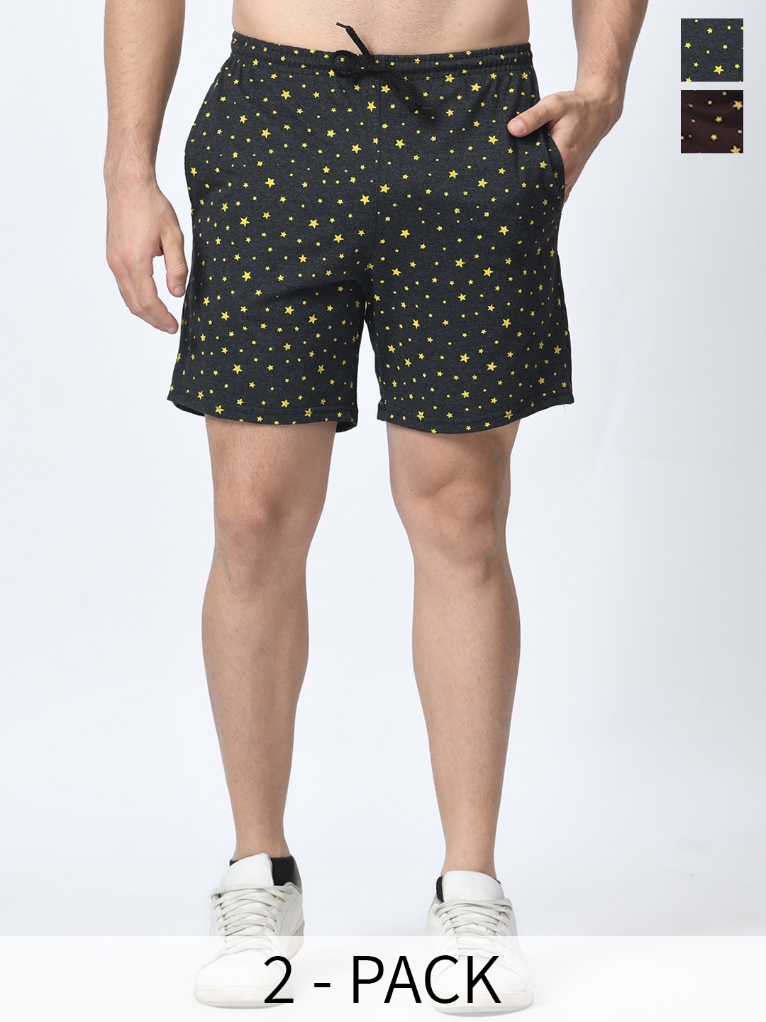 BAESD Men Pack Of 2 Conversational Printed Loose Fit High-Rise Cotton Regular Shorts, Black
BAESD Men Pack Of 2 Conversational Printed Loose Fit High-Rise Cotton Regular Shorts, Black