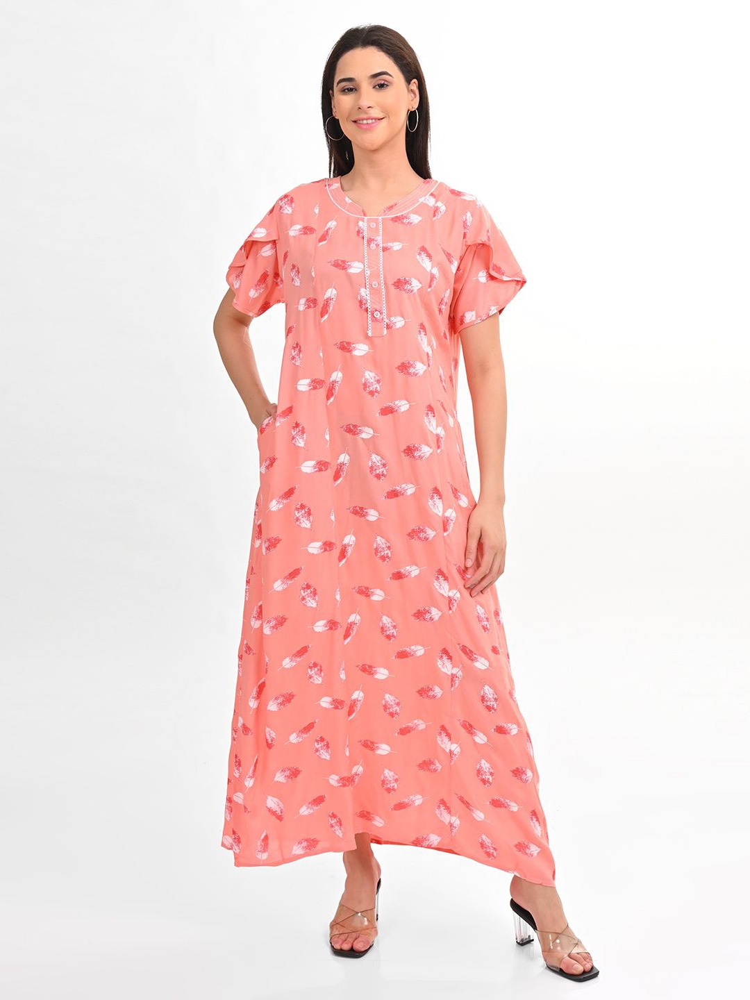 GOLDSTROMS Printed A-Line Maxi Dress, Peach