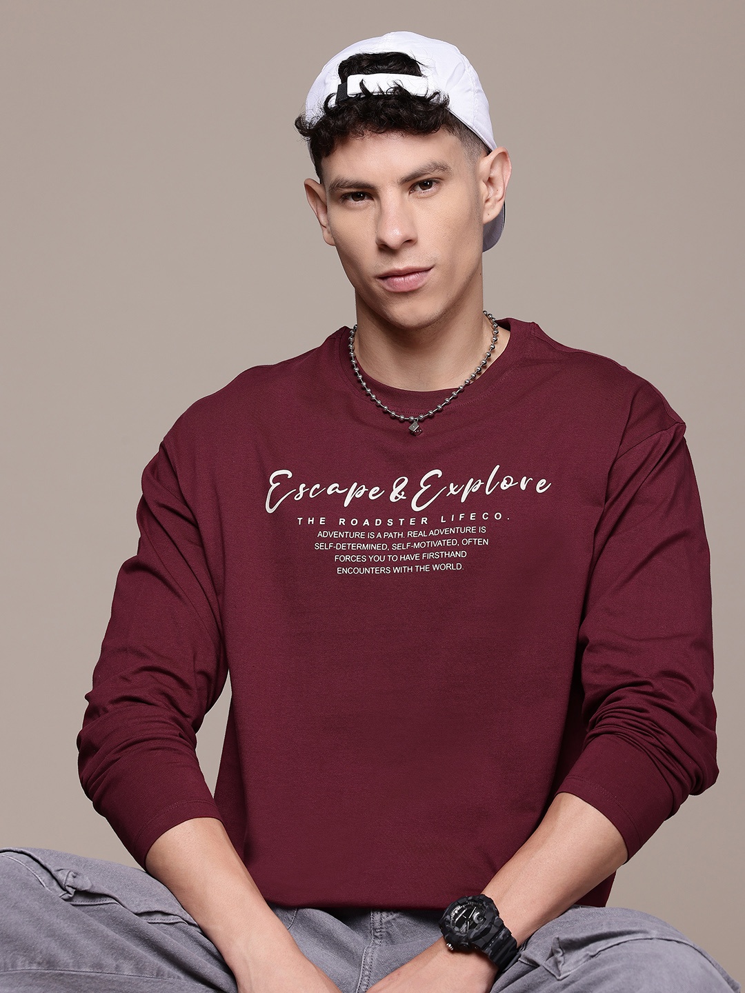 The Roadster Lifestyle Co. Printed Drop-Shoulder Sleeves Pure Cotton Relaxed T-shirt, Maroon
The Roadster Lifestyle Co. Printed Drop-Shoulder Sleeves Pure Cotton Relaxed T-shirt, Maroon