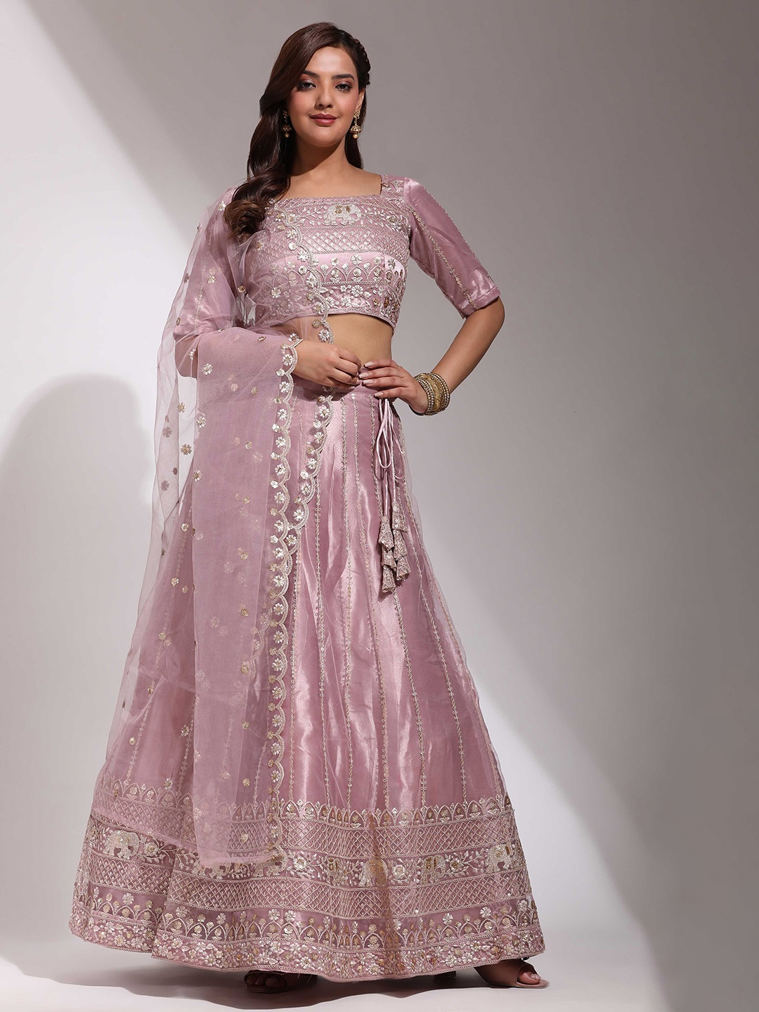 Fabcartz Embellished Sequinned Semi-Stitched Lehenga & Unstitched Blouse With Dupatta, Mauve
Fabcartz Embellished Sequinned Semi-Stitched Lehenga & Unstitched Blouse With Dupatta, Mauve