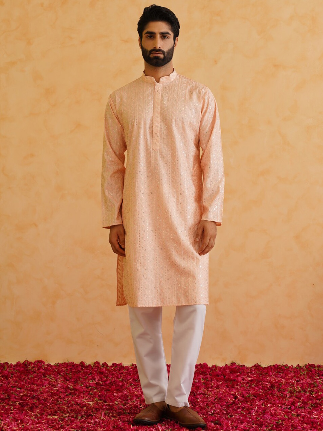 SOJANYA LUXE Ethnic Motifs Embroidered Mandarin Collar Sequined Straight Kurta, Peach
SOJANYA LUXE Ethnic Motifs Embroidered Mandarin Collar Sequined Straight Kurta, Peach