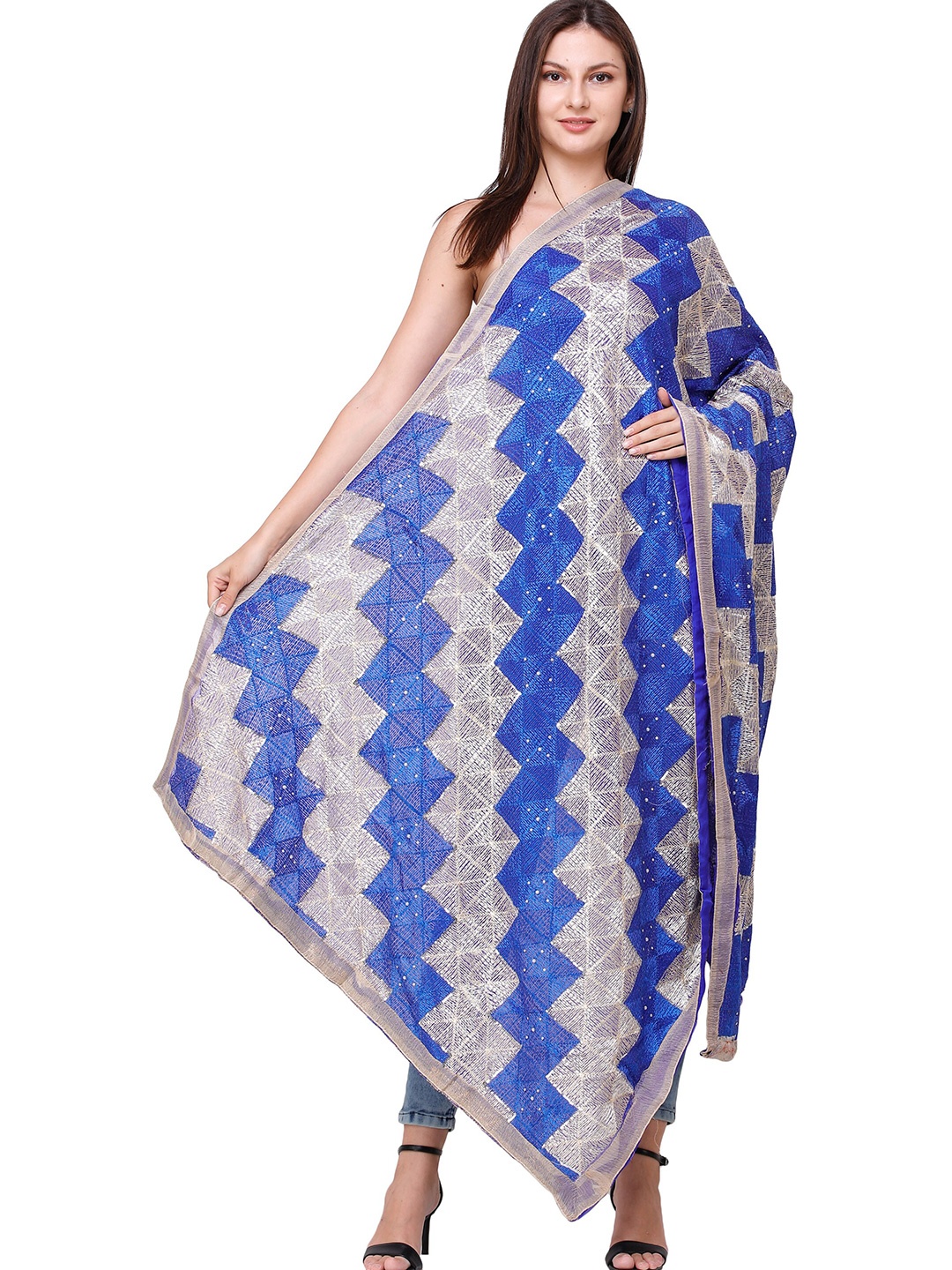 Exotic India Ultramarineblue Phulkari Art Silk Dupatta with Sequins and Gota Border, Blue
Exotic India Ultramarineblue Phulkari Art Silk Dupatta with Sequins and Gota Border, Blue