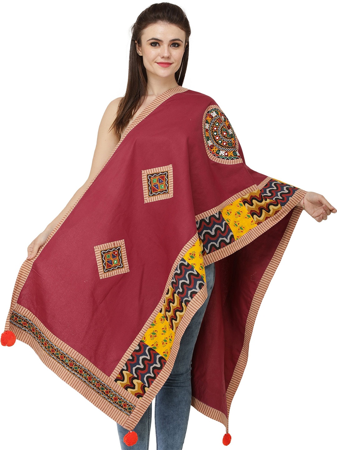 Exotic India Ethnic Motifs Embroidered Pure Cotton Dupatta with Patchwork, Maroon
Exotic India Ethnic Motifs Embroidered Pure Cotton Dupatta with Patchwork, Maroon