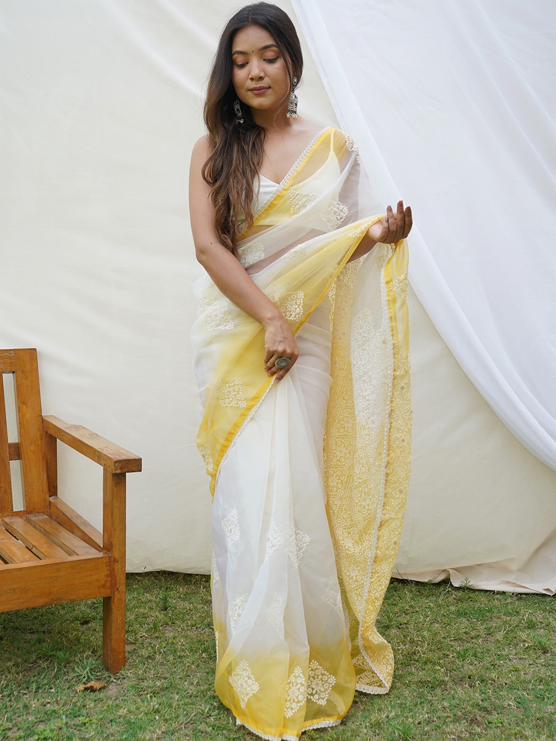 SAREESBYCHIRAG Embellished Embroidered Organza Saree With Blouse Piece, Yellow
SAREESBYCHIRAG Embellished Embroidered Organza Saree With Blouse Piece, Yellow