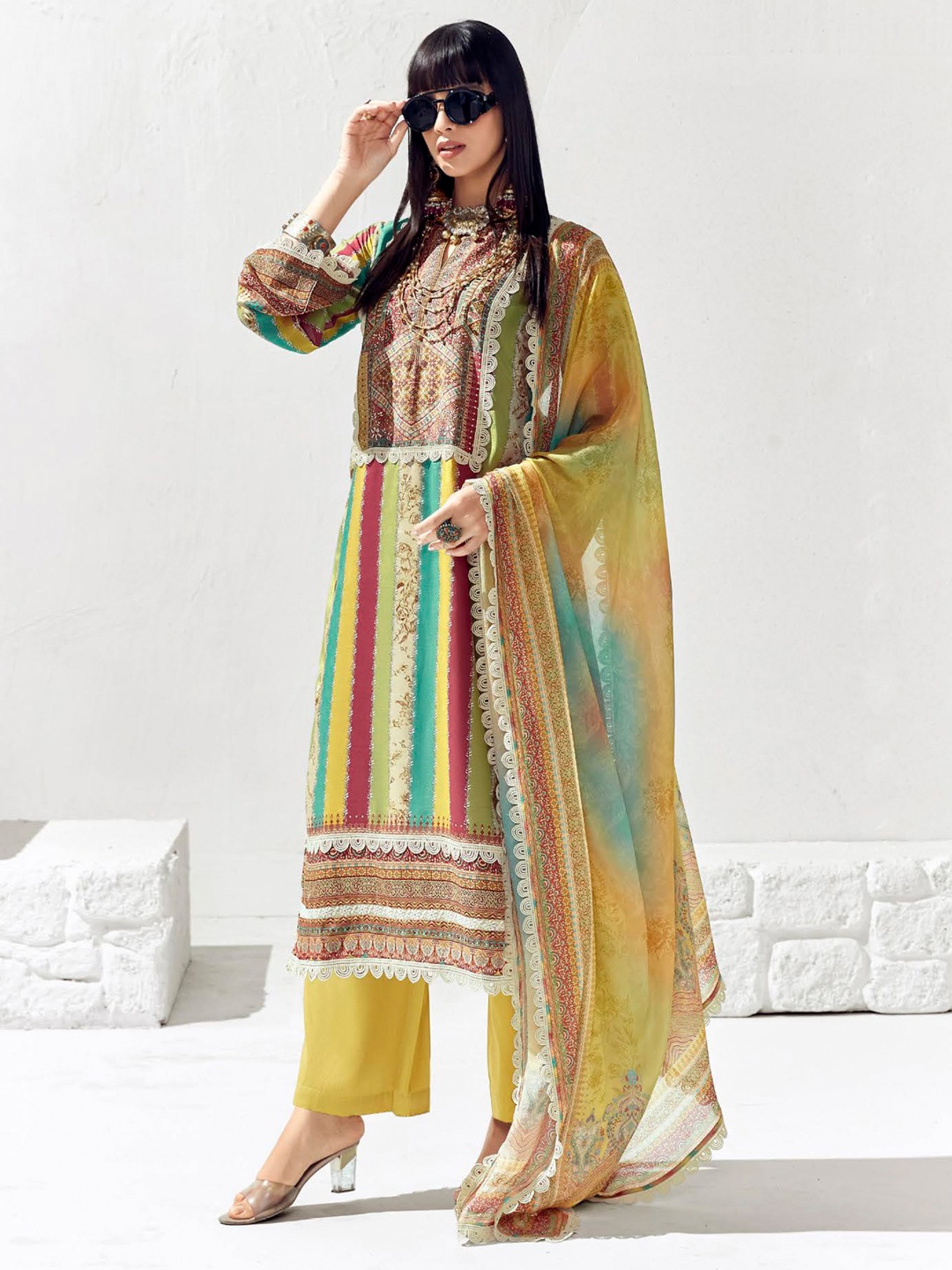Indo Era Women Ethnic Motifs Printed Regular Thread Work Kurta Trousers With Dupatta, Yellow
Indo Era Women Ethnic Motifs Printed Regular Thread Work Kurta Trousers With Dupatta, Yellow