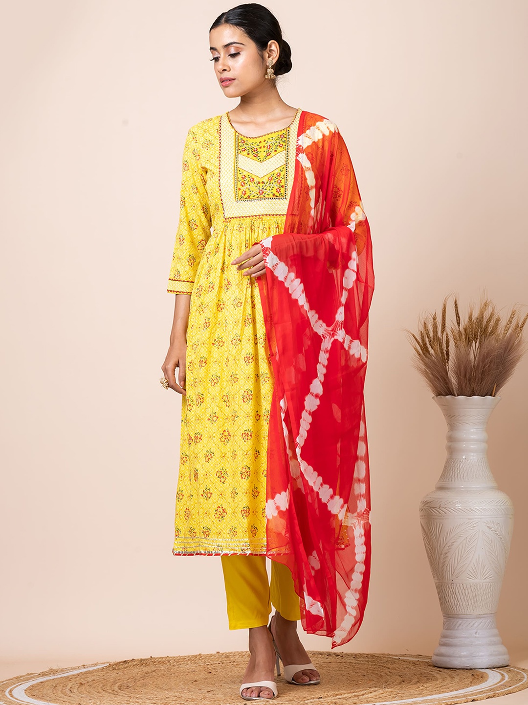 SARSO Ethnic Motifs Printed Pure Cotton Anarkali Kurta & Trousers With Dupatta, Yellow
SARSO Ethnic Motifs Printed Pure Cotton Anarkali Kurta & Trousers With Dupatta, Yellow