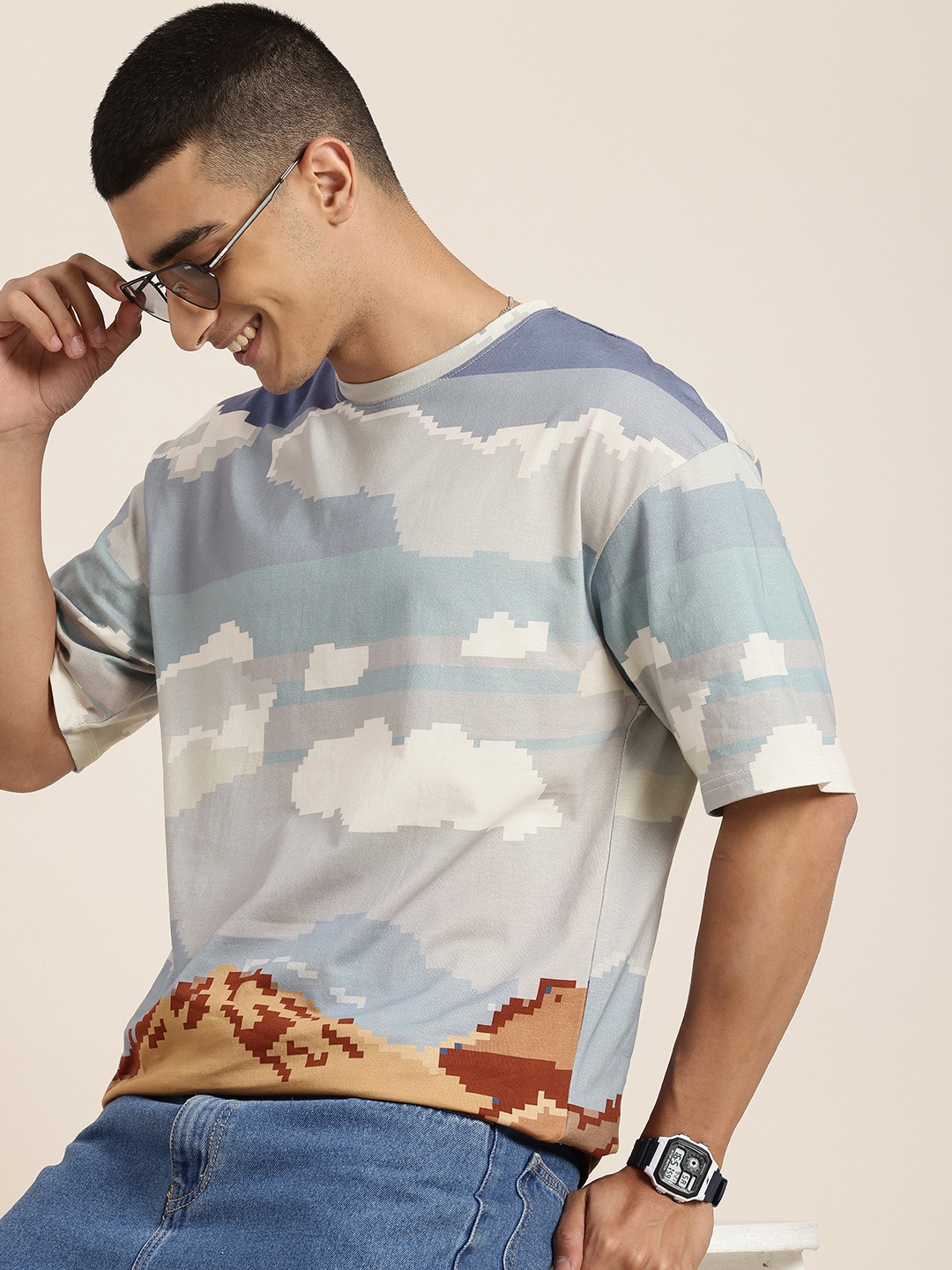 HERE&NOW Pixel Byte Printed Drop-Shoulder Sleeves Pure Cotton Oversized T-shirt, Multi
HERE&NOW Pixel Byte Printed Drop-Shoulder Sleeves Pure Cotton Oversized T-shirt, Multi