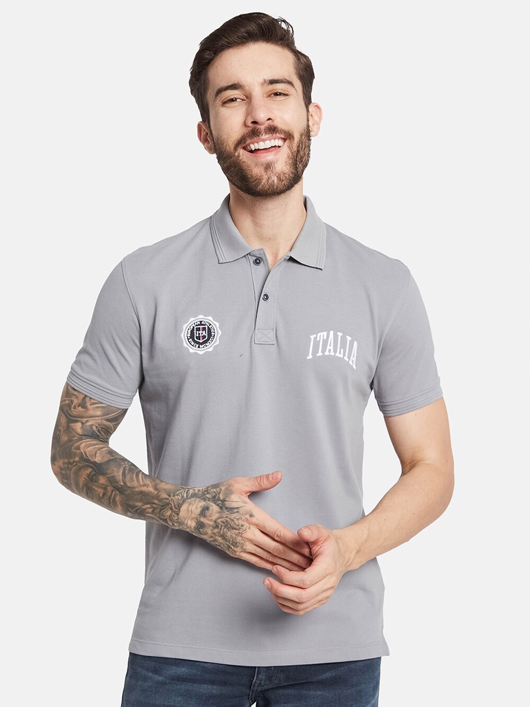 Octave Polo Collar Short Sleeves Typographic Printed Regular Fit Cotton T-shirt, Grey
Octave Polo Collar Short Sleeves Typographic Printed Regular Fit Cotton T-shirt, Grey