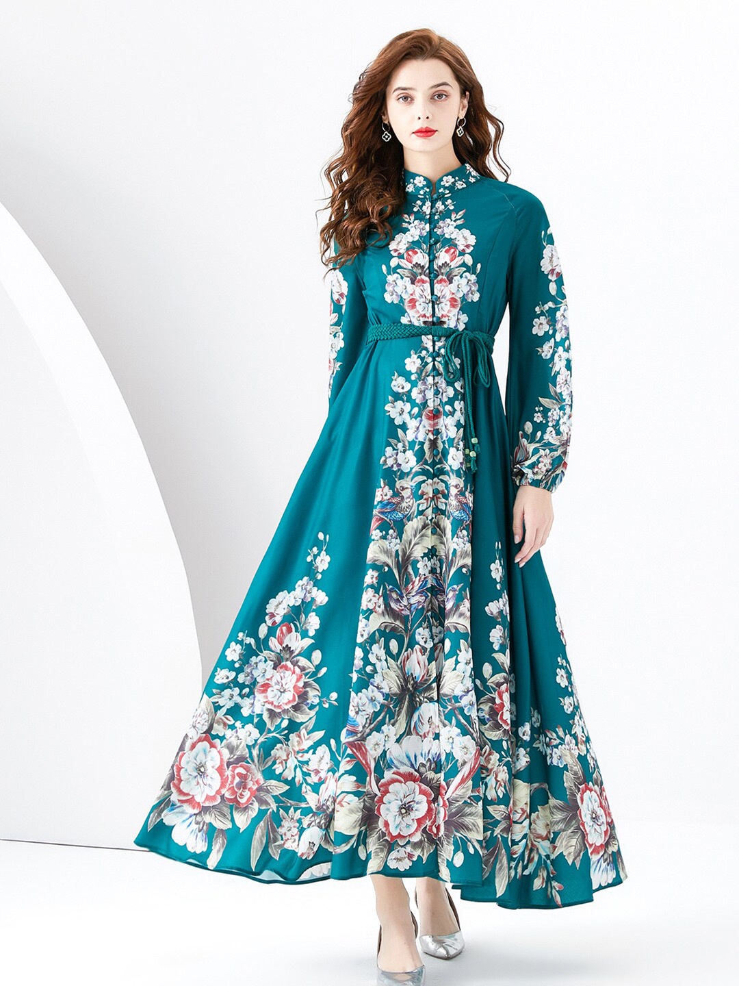 JC Collection Floral Printed Mandarin Collar Cuffed Sleeves Tie-Ups Detail Maxi Dress, Green
JC Collection Floral Printed Mandarin Collar Cuffed Sleeves Tie-Ups Detail Maxi Dress, Green