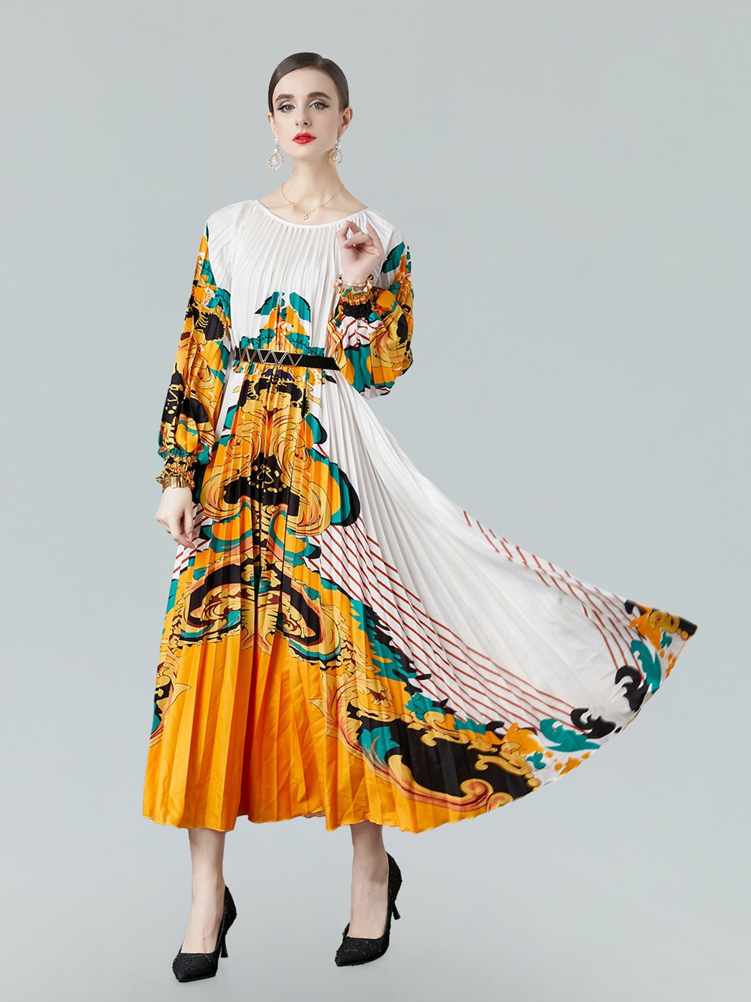 JC Collection Ethnic Motifs Printed Cuffed Sleeves Fit & Flare Midi Dress, Yellow
JC Collection Ethnic Motifs Printed Cuffed Sleeves Fit & Flare Midi Dress, Yellow