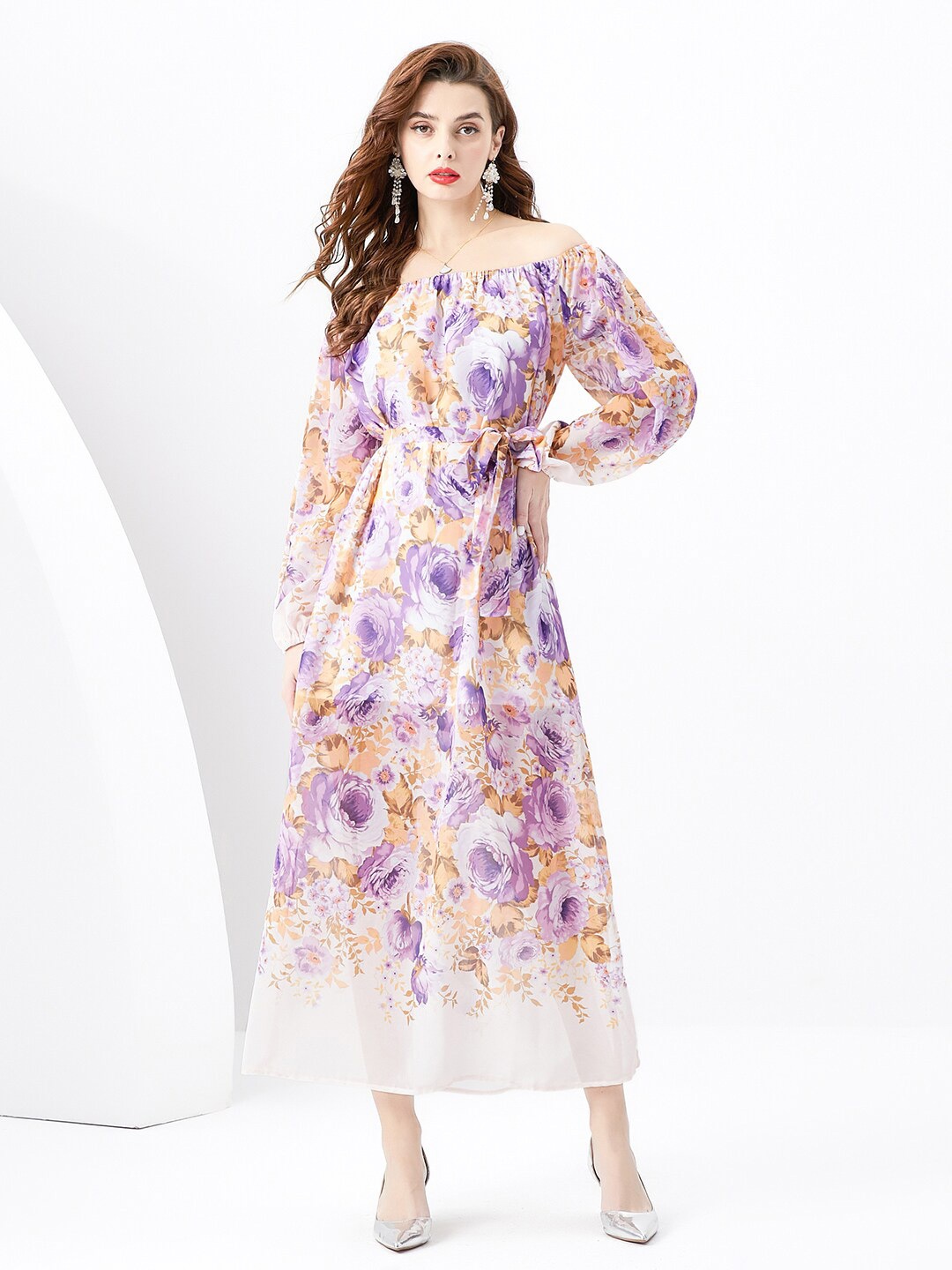JC Collection Floral Printed Off-Shoulder Puff Sleeves Tie-Ups Fit & Flare Maxi Dress, Purple
JC Collection Floral Printed Off-Shoulder Puff Sleeves Tie-Ups Fit & Flare Maxi Dress, Purple