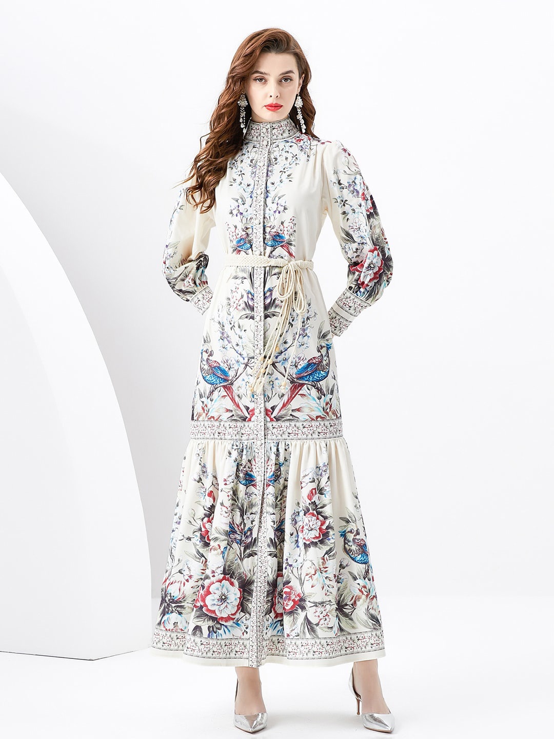 JC Collection Floral Printed Mandarin Collar Cuffed Sleeves Tie-Ups Maxi Dress, Beige
JC Collection Floral Printed Mandarin Collar Cuffed Sleeves Tie-Ups Maxi Dress, Beige