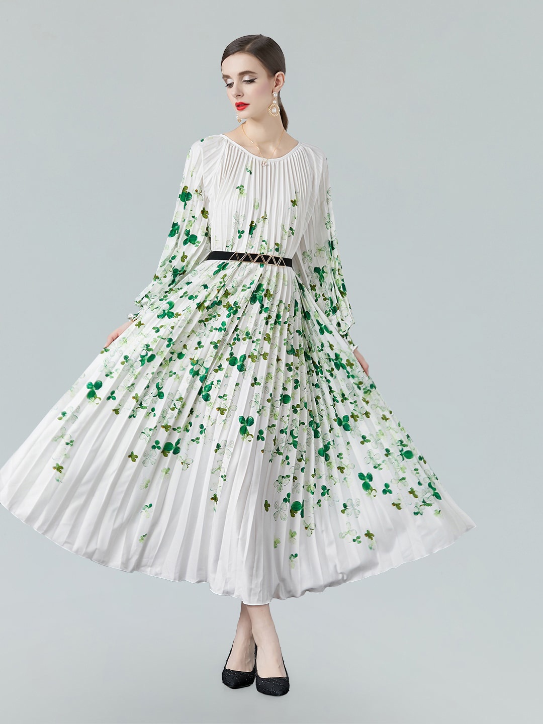 JC Collection Floral Printed Cuffed Sleeves Accordion Pleats A-Line Midi Dress, Green
JC Collection Floral Printed Cuffed Sleeves Accordion Pleats A-Line Midi Dress, Green