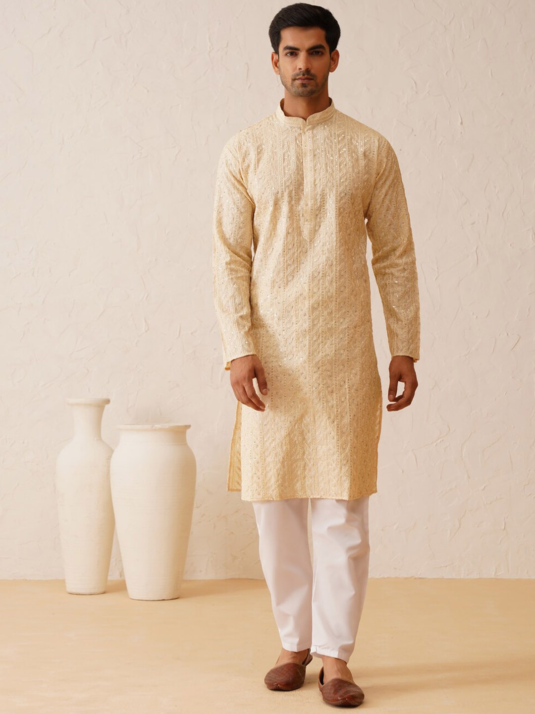 SOJANYA LUXE Ethnic Motifs Embroidered Mandarin Collar Sequined Straight Kurta, Beige
SOJANYA LUXE Ethnic Motifs Embroidered Mandarin Collar Sequined Straight Kurta, Beige