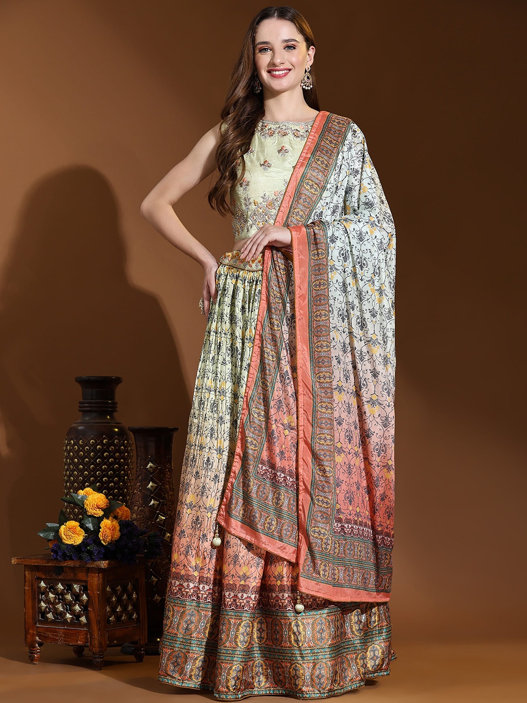 AMOHA TRENDZ Embroidered Beads and Stones Ready to Wear Lehenga & Blouse With Dupatta, Green
AMOHA TRENDZ Embroidered Beads and Stones Ready to Wear Lehenga & Blouse With Dupatta, Green