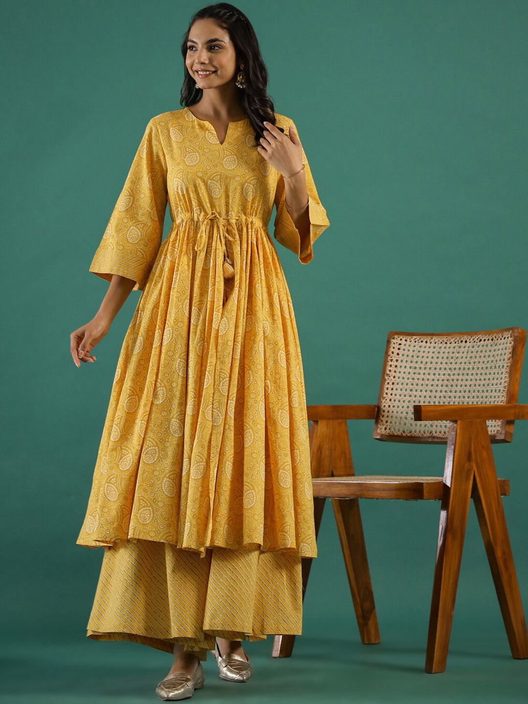 RangDeep Ethnic Motifs Printed Regular Pure Cotton Anarkali Kurta With Sharara & Dupatta, Yellow
RangDeep Ethnic Motifs Printed Regular Pure Cotton Anarkali Kurta With Sharara & Dupatta, Yellow