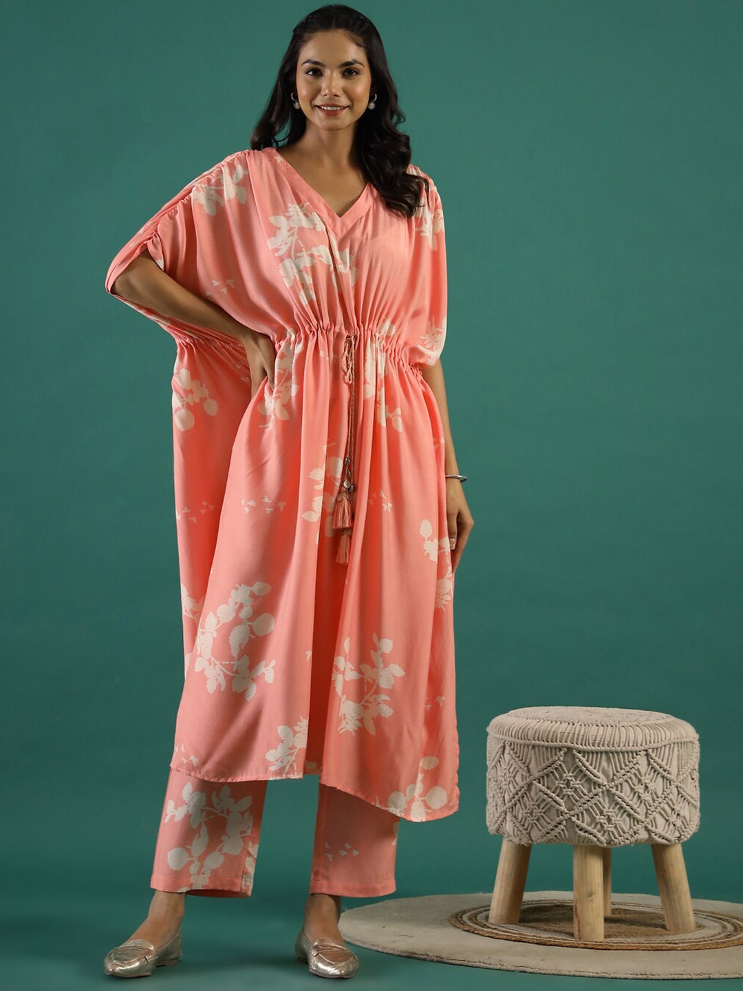 RangDeep Floral Printed V-Neck Regular Pure Cotton Kaftan Kurta With Trousers, Peach
RangDeep Floral Printed V-Neck Regular Pure Cotton Kaftan Kurta With Trousers, Peach