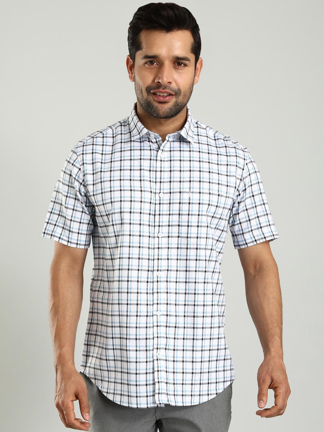 Indian Terrain Spread Collar Short Classic Slim Fit Checked Cotton Casual Shirt, White
Indian Terrain Spread Collar Short Classic Slim Fit Checked Cotton Casual Shirt, White