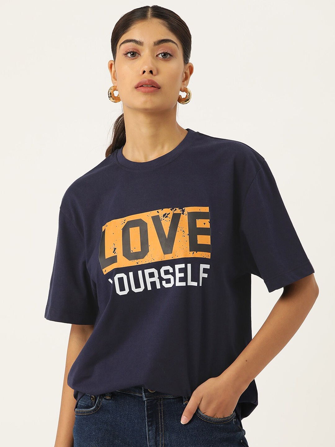 Slenor Typography Printed Drop-Shoulder Sleeves Pure Cotton Loose Oversized T-shirt, Navy blue
Slenor Typography Printed Drop-Shoulder Sleeves Pure Cotton Loose Oversized T-shirt, Navy blue