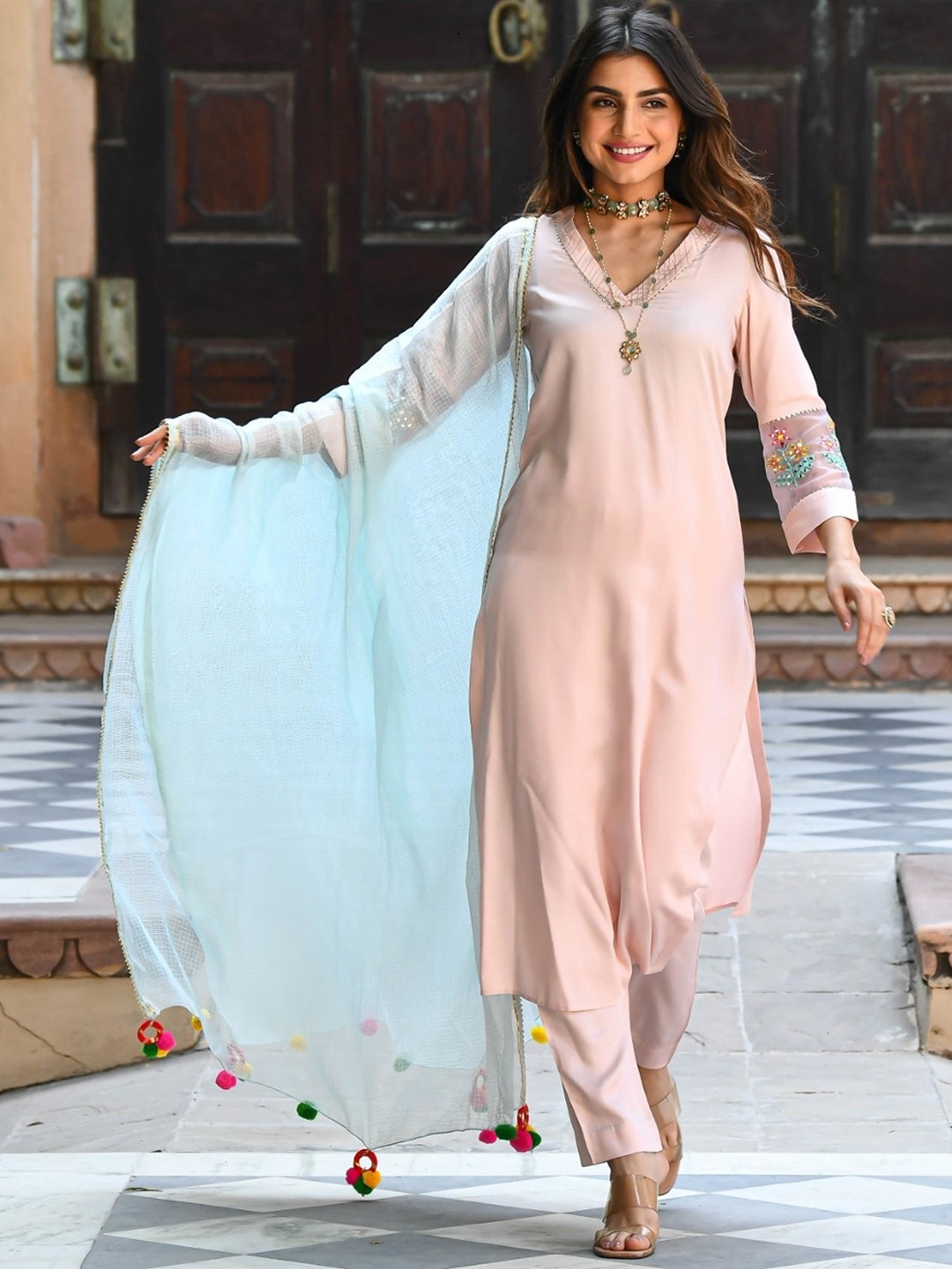 NEWADHIYA ENTERPRISES Women Regular Mirror Work Kurta with Trousers & With Dupatta, Pink
NEWADHIYA ENTERPRISES Women Regular Mirror Work Kurta with Trousers & With Dupatta, Pink