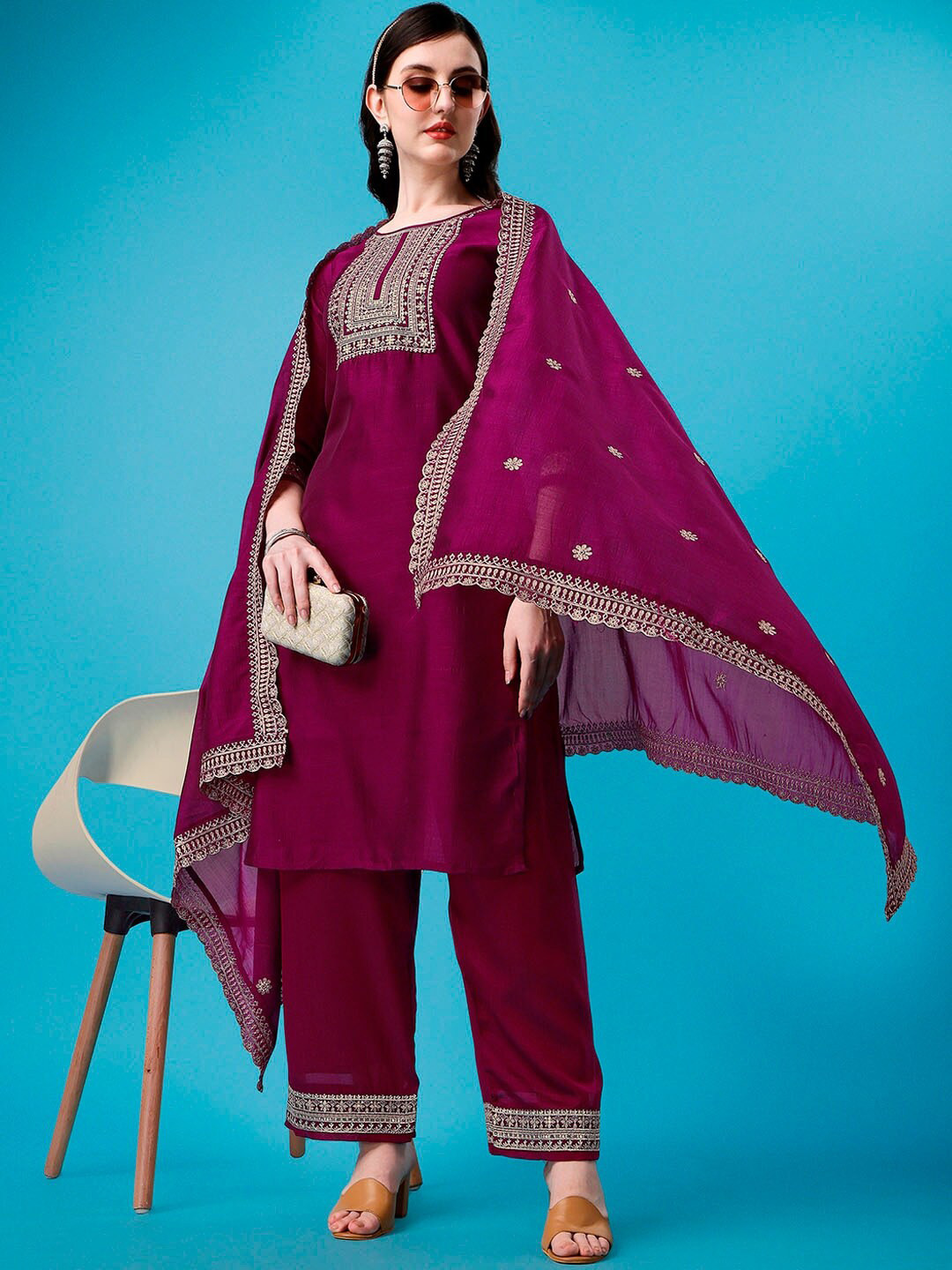 NEWADHIYA ENTERPRISES Round Neck Floral Embroidered Kurta with Trouser & Dupatta, Red
NEWADHIYA ENTERPRISES Round Neck Floral Embroidered Kurta with Trouser & Dupatta, Red