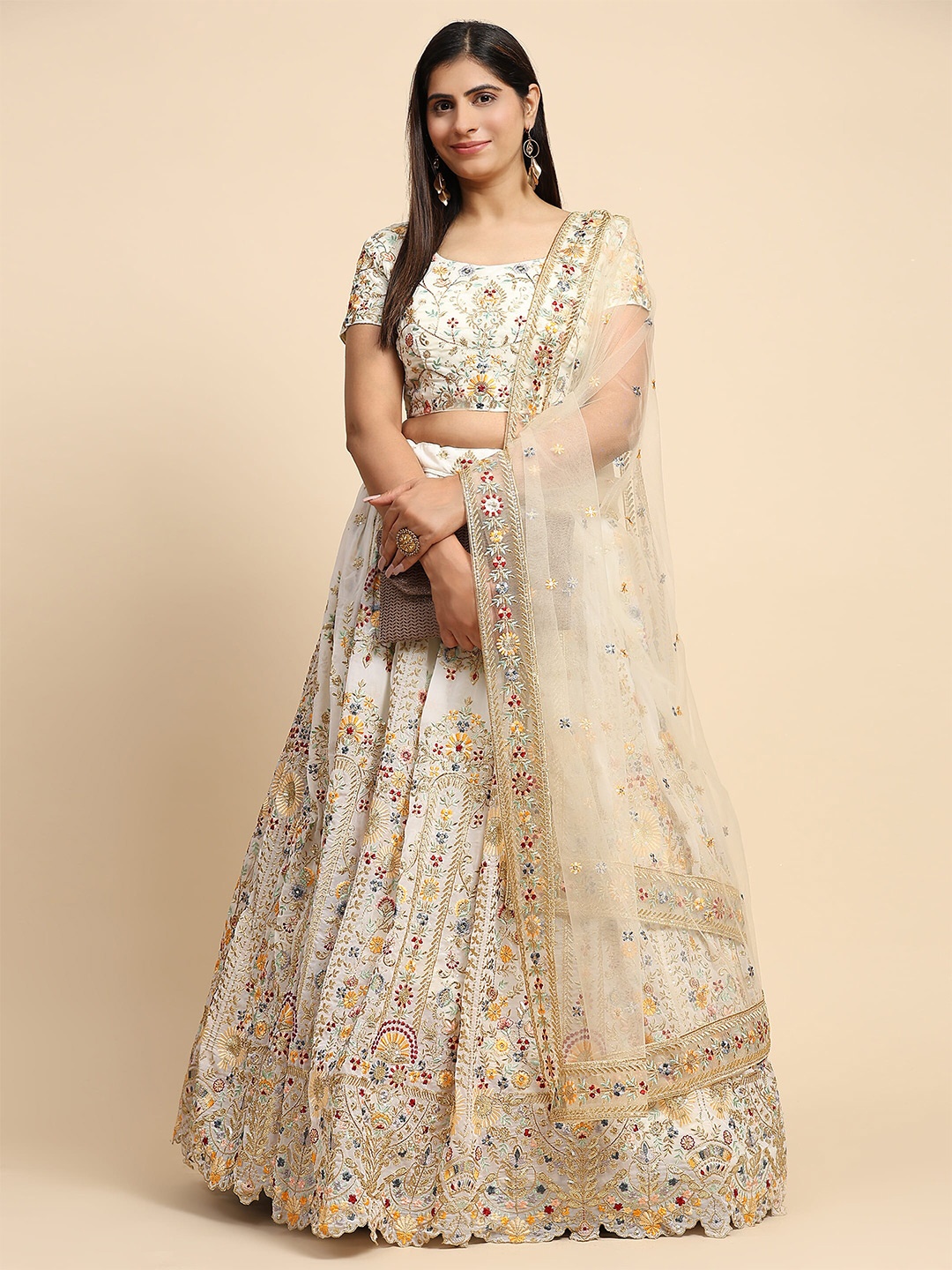 AMOHA TRENDZ Embroidered Thread Work Ready to Wear Lehenga & Blouse With Dupatta, Beige
AMOHA TRENDZ Embroidered Thread Work Ready to Wear Lehenga & Blouse With Dupatta, Beige