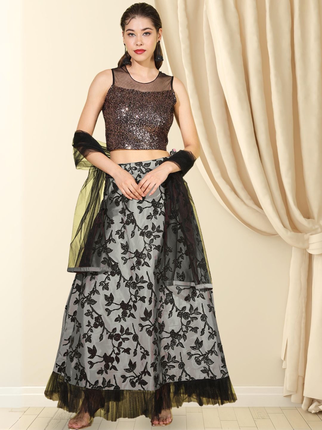 Chhabra 555 Embroidered Sequenced Made to Measure Lehenga With Blouse & Dupatta, Grey
Chhabra 555 Embroidered Sequenced Made to Measure Lehenga With Blouse & Dupatta, Grey