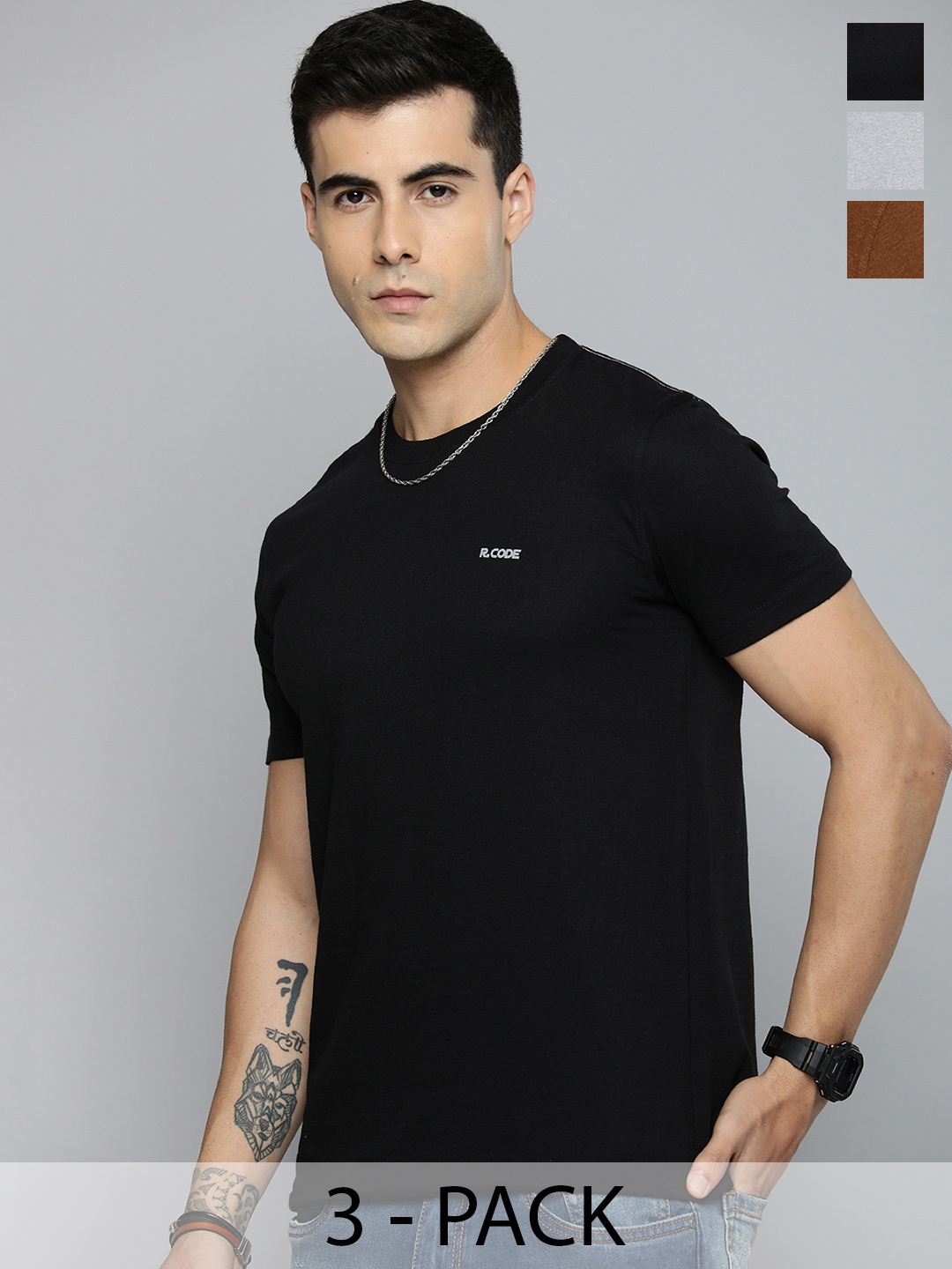R.Code by The Roadster Life Co. Pack Of 3 Men Round Neck Short Sleeves Regular Fit Tshirts, Black
R.Code by The Roadster Life Co. Pack Of 3 Men Round Neck Short Sleeves Regular Fit Tshirts, Black