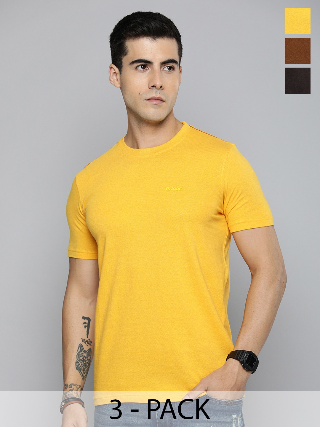 R.Code by The Roadster Life Co. Pack Of 3 Men Round Neck Short Sleeves Regular Fit Tshirts, Mustard
R.Code by The Roadster Life Co. Pack Of 3 Men Round Neck Short Sleeves Regular Fit Tshirts, Mustard