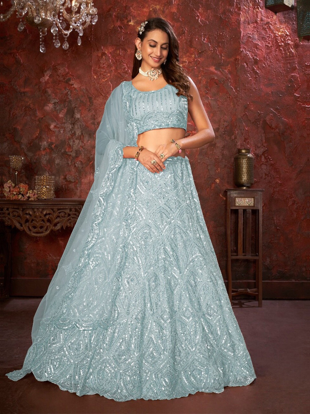 Fusionic Embroidered Sequinned Net Semi-Stitched Lehenga & Unstitched Blouse With Dupatta, Blue
Fusionic Embroidered Sequinned Net Semi-Stitched Lehenga & Unstitched Blouse With Dupatta, Blue