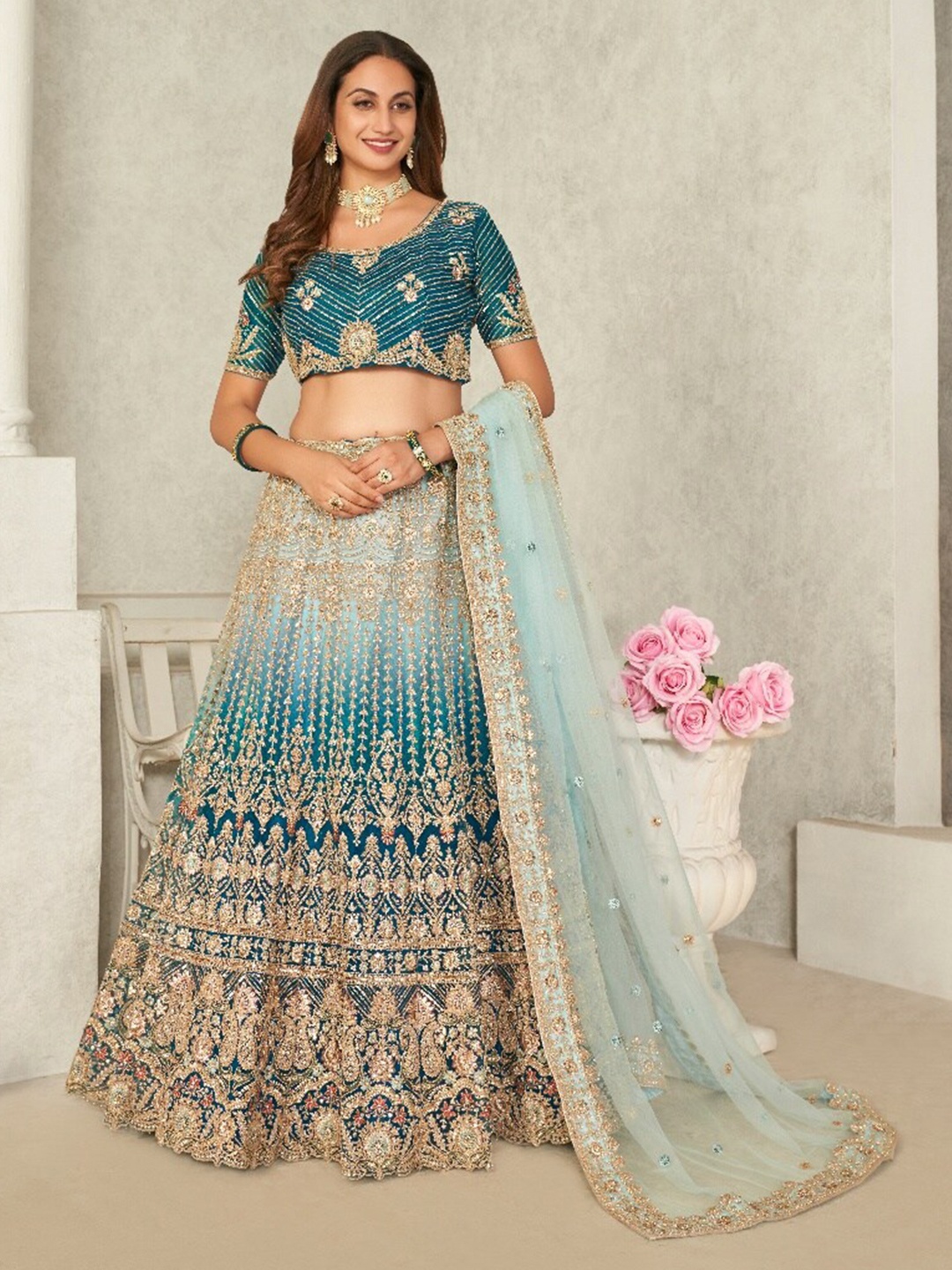 Fusionic Embroidered Sequinned Net Semi-Stitched Lehenga With Unstitched Blouse & Dupatta, Blue
Fusionic Embroidered Sequinned Net Semi-Stitched Lehenga With Unstitched Blouse & Dupatta, Blue