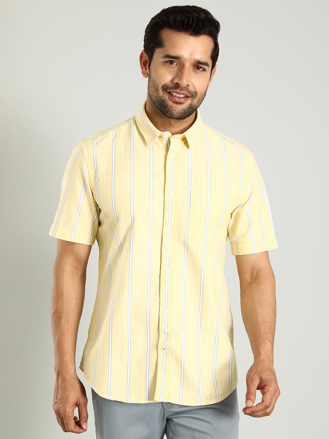 Indian Terrain Spread Collar Short Sleeves Classic Slim Fit Striped Cotton Casual Shirt, Yellow
Indian Terrain Spread Collar Short Sleeves Classic Slim Fit Striped Cotton Casual Shirt, Yellow