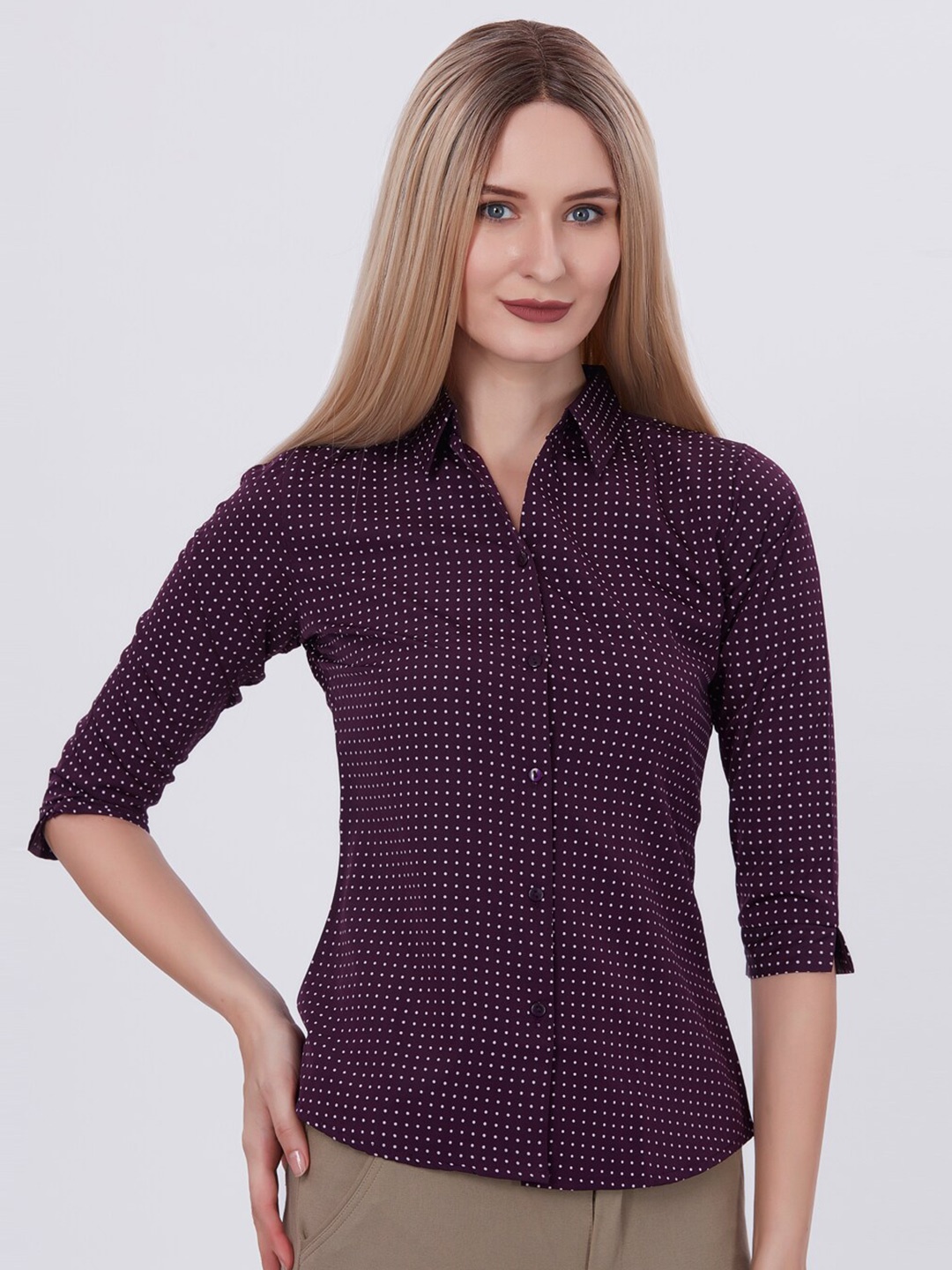 Bigreams Comfort Slim Fit Cotton Polka Dot Printed Casual Shirt, Purple