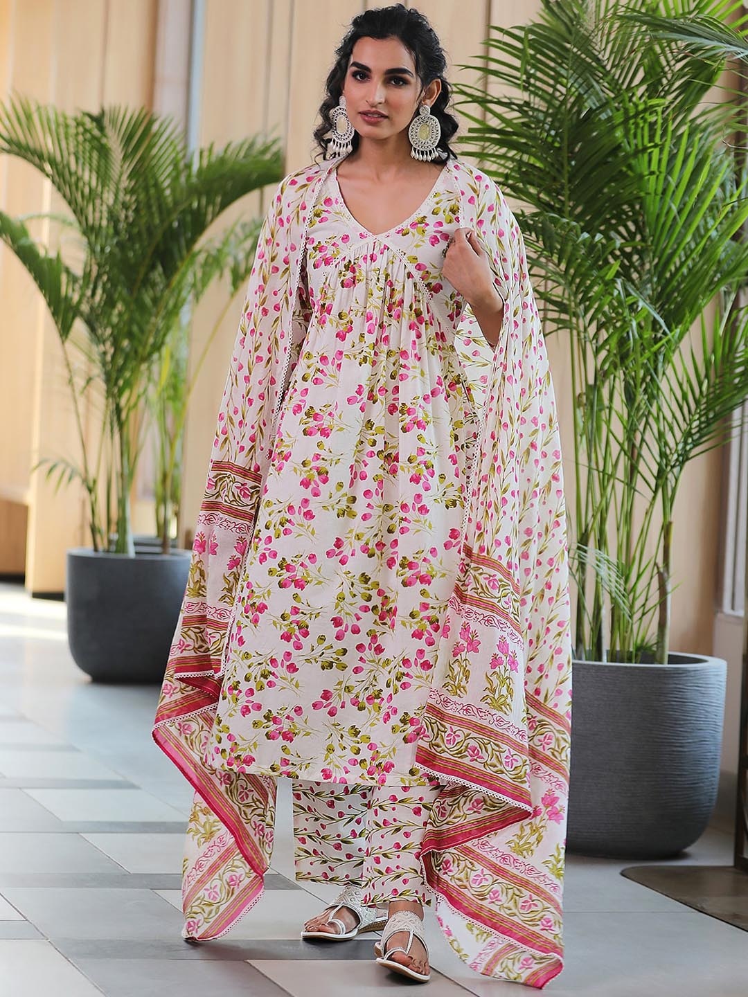 Libas Women Floral Printed Pleated Pure Cotton A Line Kurta with Palazzo & Dupatta, Off white
Libas Women Floral Printed Pleated Pure Cotton A Line Kurta with Palazzo & Dupatta, Off white