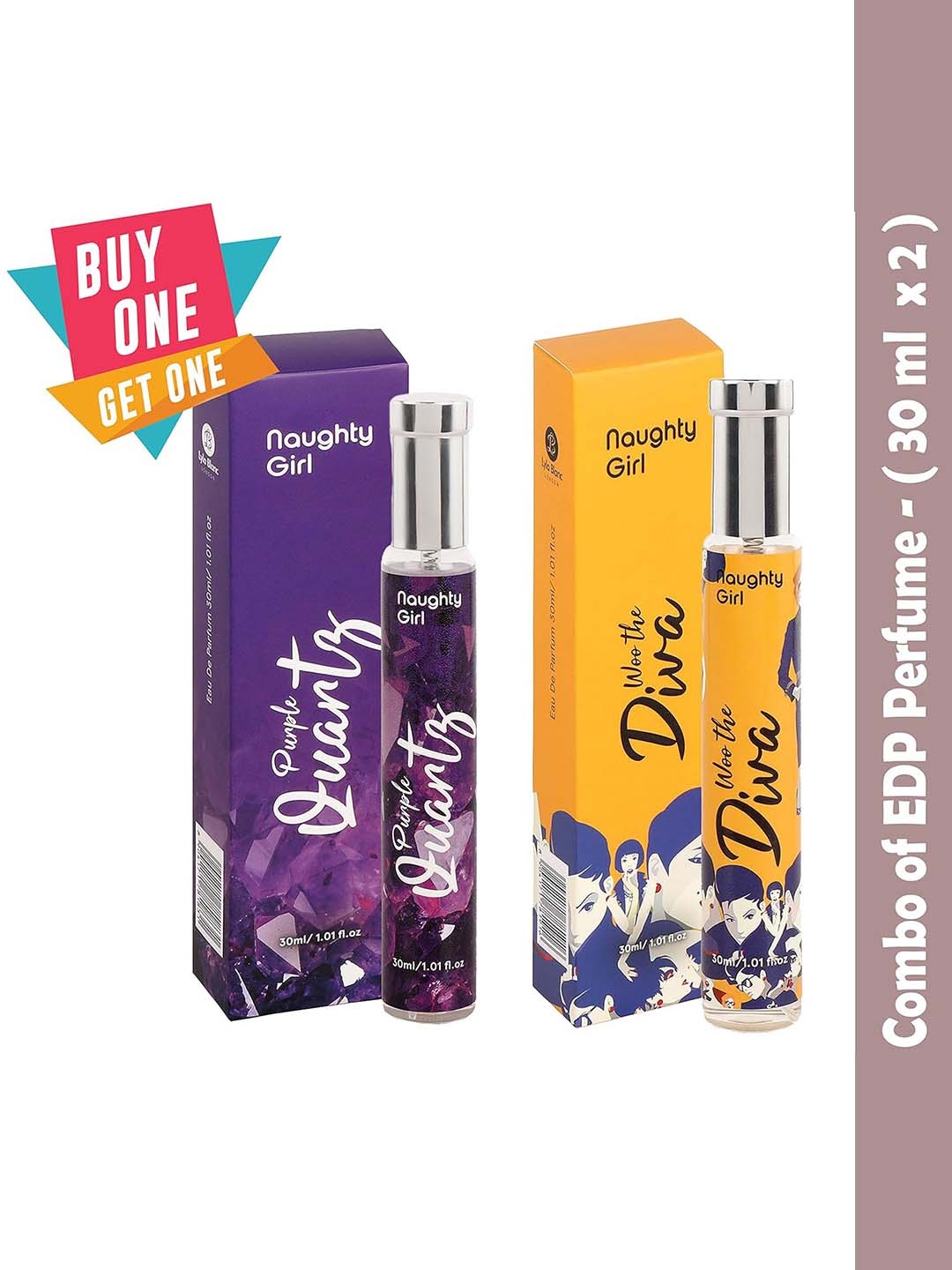 Lyla Blanc Set of Naughty Girl Purple Quartz & Woo the Diva Eau De Parfum - 30 ml each
Lyla Blanc Set of Naughty Girl Purple Quartz & Woo the Diva Eau De Parfum - 30 ml each