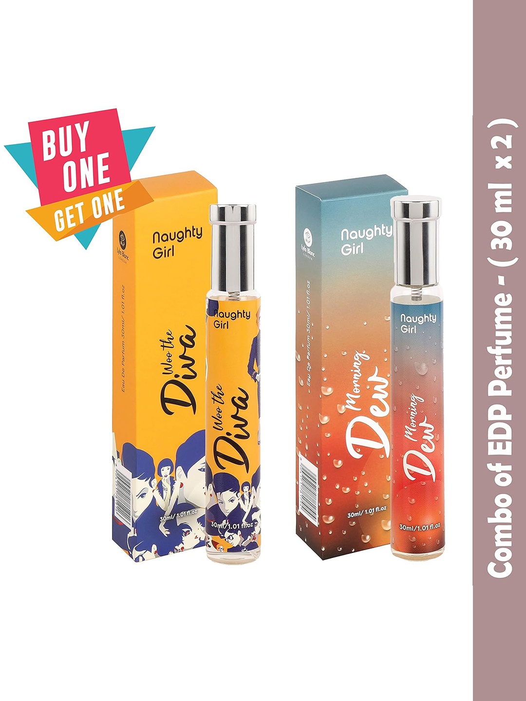 Lyla Blanc Set of Naughty Girl Morning Dew & Woo the Diva Eau De Parfum - 30 ml each, Yellow
Lyla Blanc Set of Naughty Girl Morning Dew & Woo the Diva Eau De Parfum - 30 ml each, Yellow