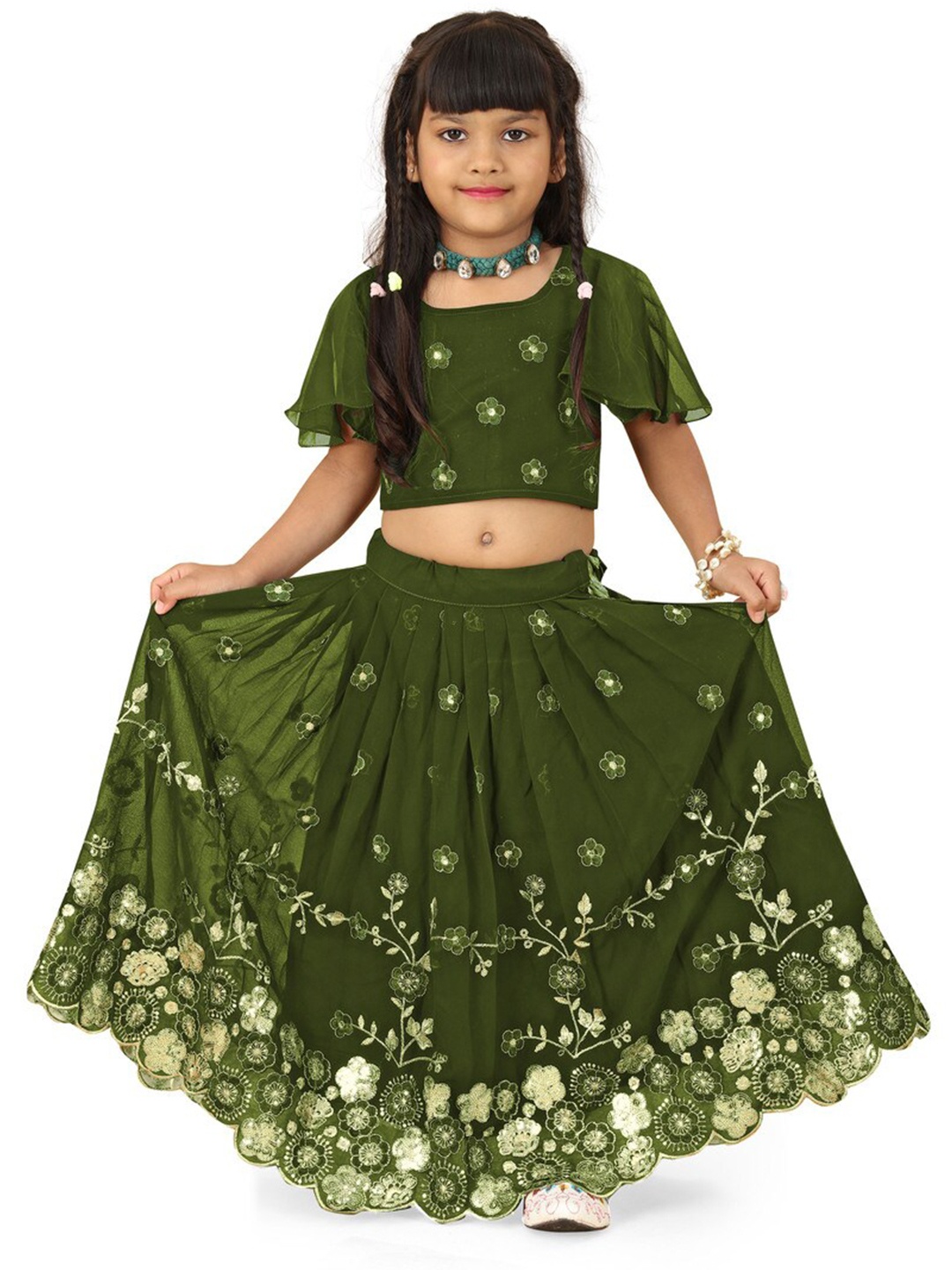 BAESD Girls Embroidered Flared Sleeves Thread Work Ready to Wear Lehenga With Blouse, Green
BAESD Girls Embroidered Flared Sleeves Thread Work Ready to Wear Lehenga With Blouse, Green