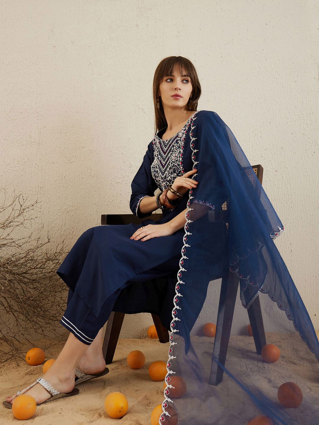 Indo Era Ethnic Motifs Embroidered Regular Aari Work Kurta with Trousers & With Dupatta, Navy blue
Indo Era Ethnic Motifs Embroidered Regular Aari Work Kurta with Trousers & With Dupatta, Navy blue