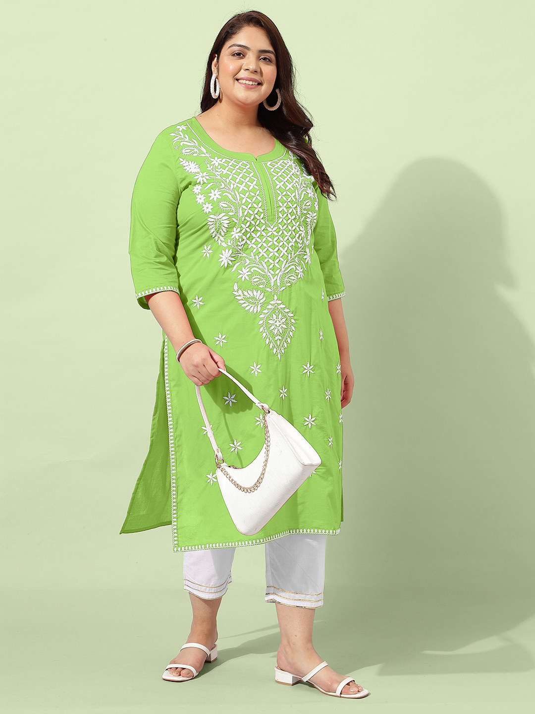 KALINI Plus Size Embroidered Regular Chikankari Pure Cotton Straight Kurta With Trousers, Green
KALINI Plus Size Embroidered Regular Chikankari Pure Cotton Straight Kurta With Trousers, Green