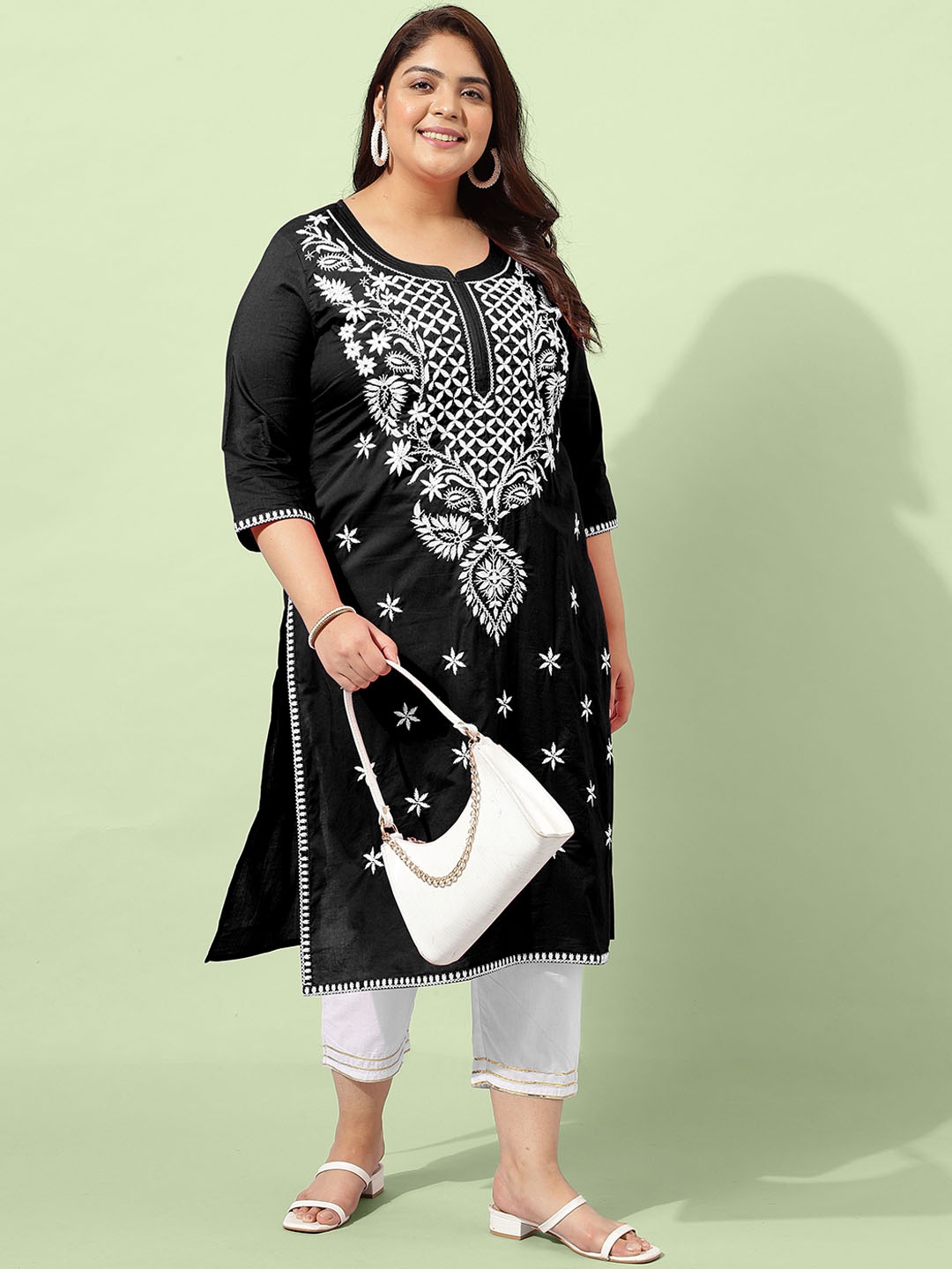 KALINI Women Ethnic Motifs Embroidered Regular Chikankari Pure Cotton Kurta with Trousers, Black
KALINI Women Ethnic Motifs Embroidered Regular Chikankari Pure Cotton Kurta with Trousers, Black