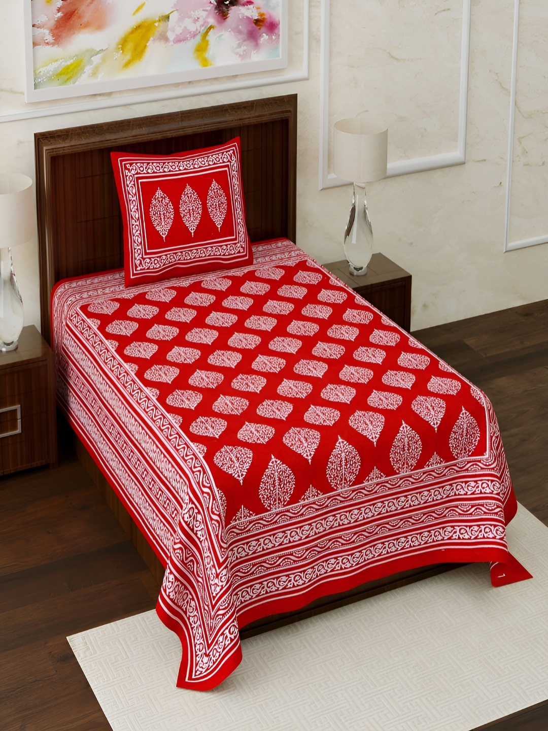 Aura Red & White Ethnic Motifs 120 TC Pure Cotton Single Bedsheet With Pillow Cover
Aura Red & White Ethnic Motifs 120 TC Pure Cotton Single Bedsheet With Pillow Cover