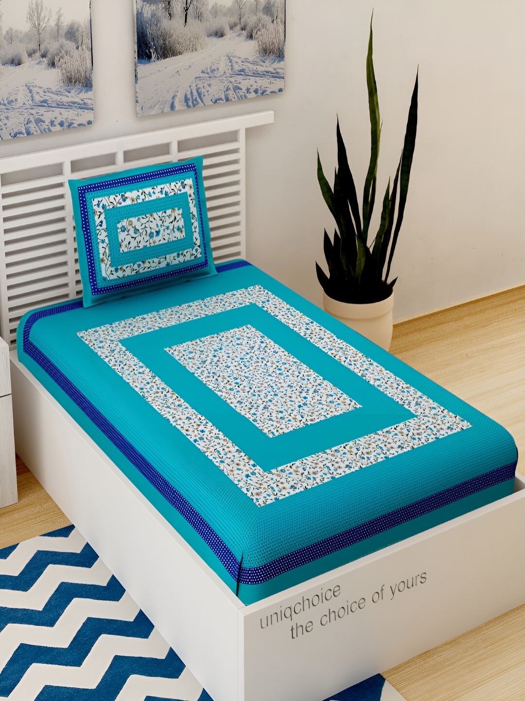 Aura Turquoise Blue & White Floral Cotton 120 TC Single Bedsheet with 2 Pillow Covers
Aura Turquoise Blue & White Floral Cotton 120 TC Single Bedsheet with 2 Pillow Covers